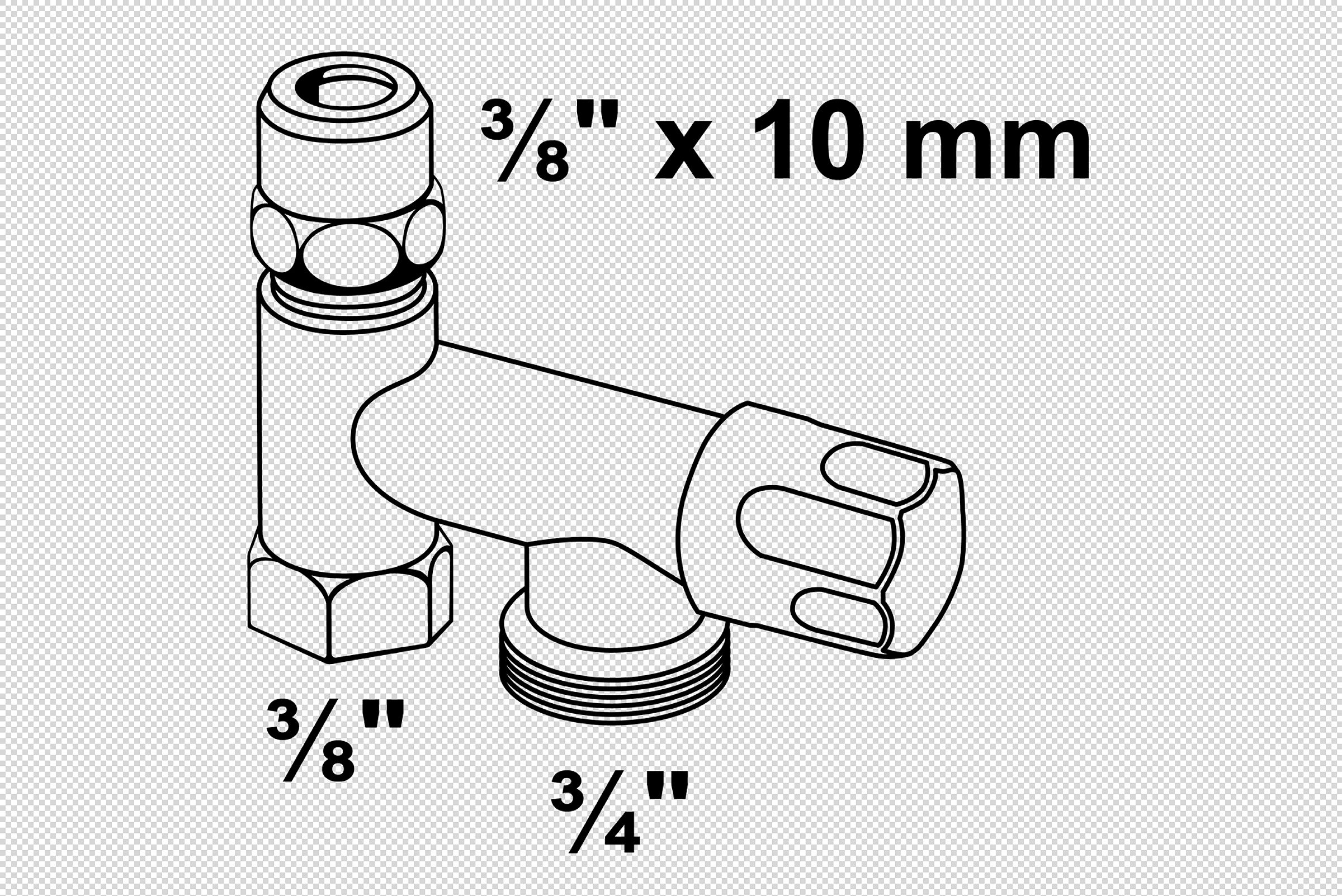 GA-Zusatzventil, Chrom, 3/8''IG x 3/4''AG x 3/8''AG x 10 mmQ, mit Rückfluss
