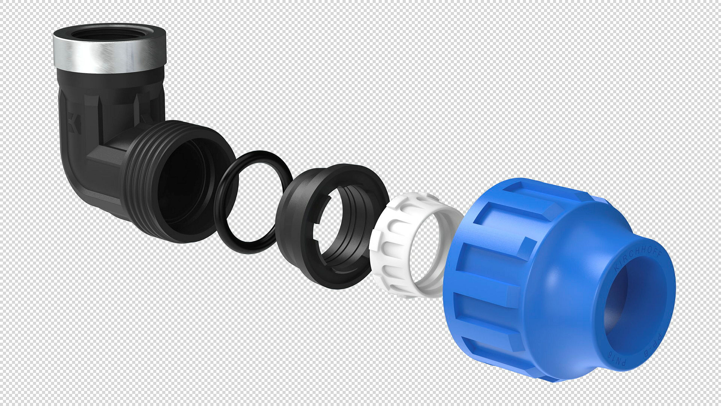 PP Winkel 90°, 32 mm x 3/4''IG, Klemmfitting für HDPE