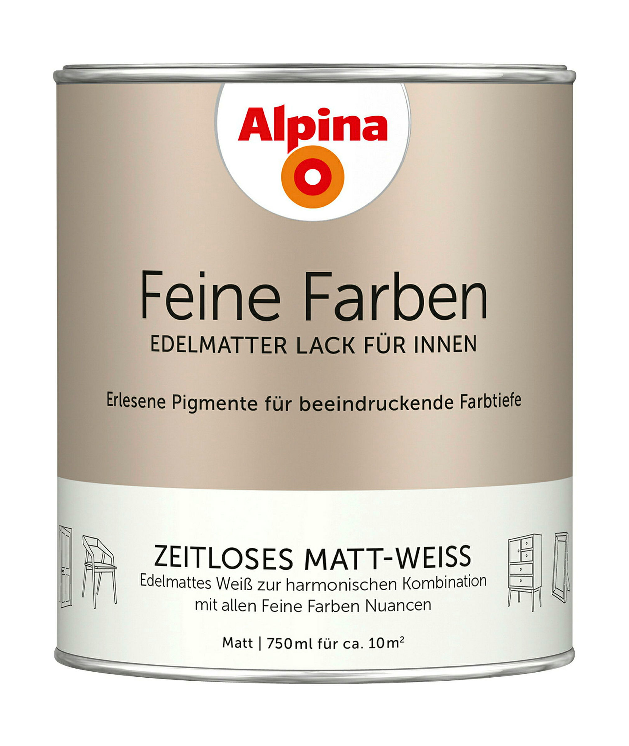 Alpina Feine Farben Lack Zeitloses Matt-Weiss 750ml