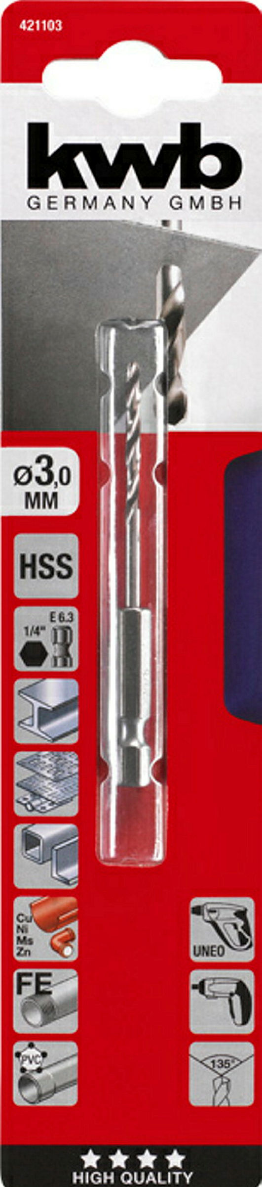 HSS Spiralbohrer mit Sechskantaufnahme 1/4'', ø 3.0 mm