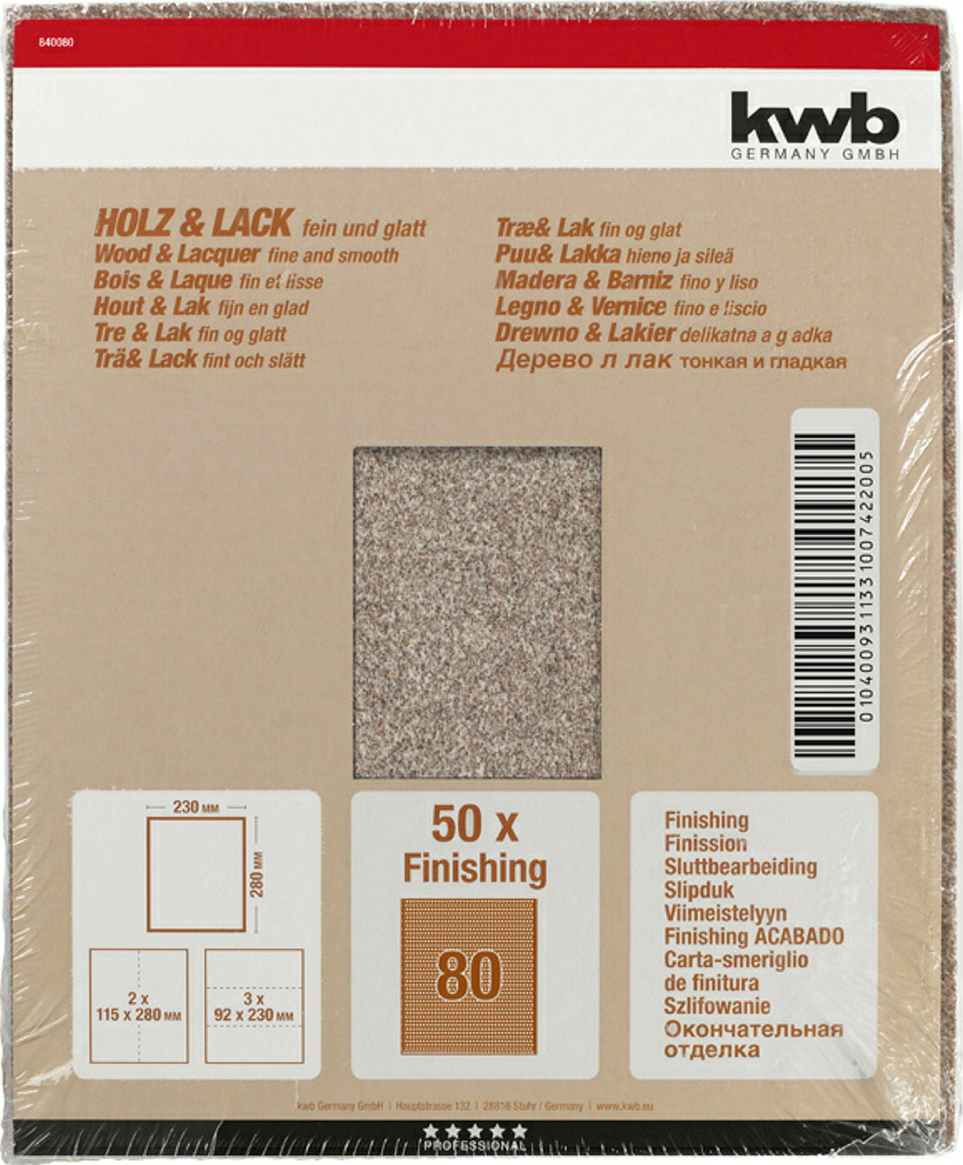 Schleifpapier HOLZ & LACK, Finishing, 230 x 280 mm, K 80
