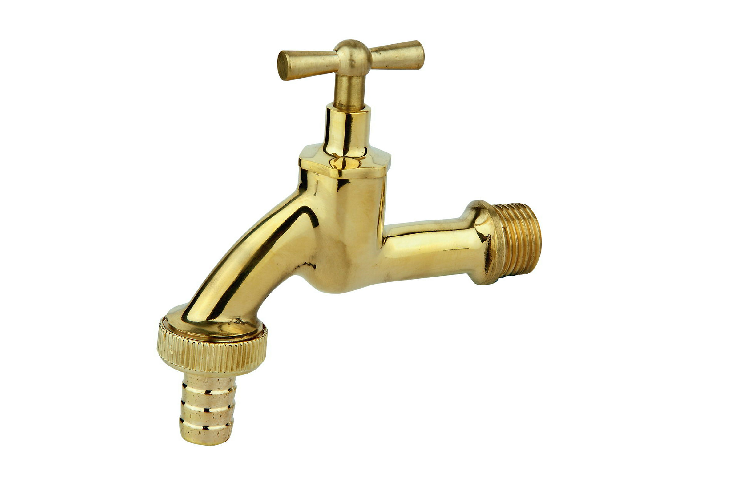 MS Auslaufventil Knebelgriff, poliert, 1/2''AG x 3/4''AG x 1/2''T