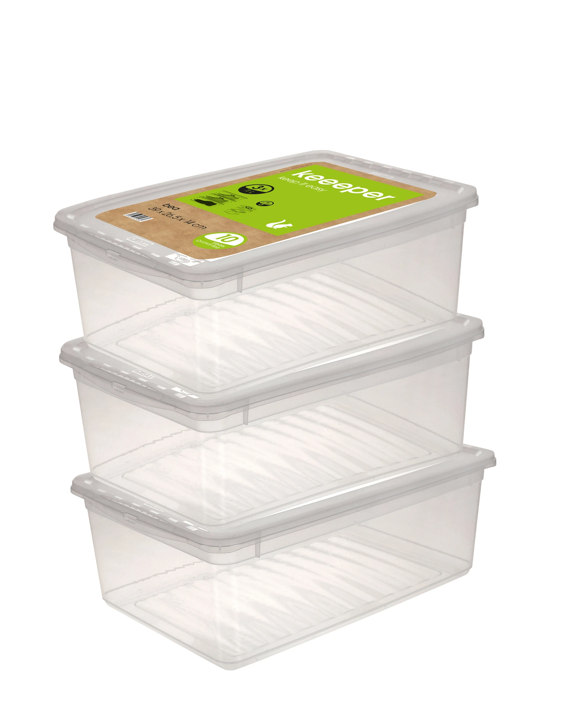 keeeper Aufbewahrungsboxen, 3 x 11 l, 39 x 26,5 x 14 cm, Bea, Transparent