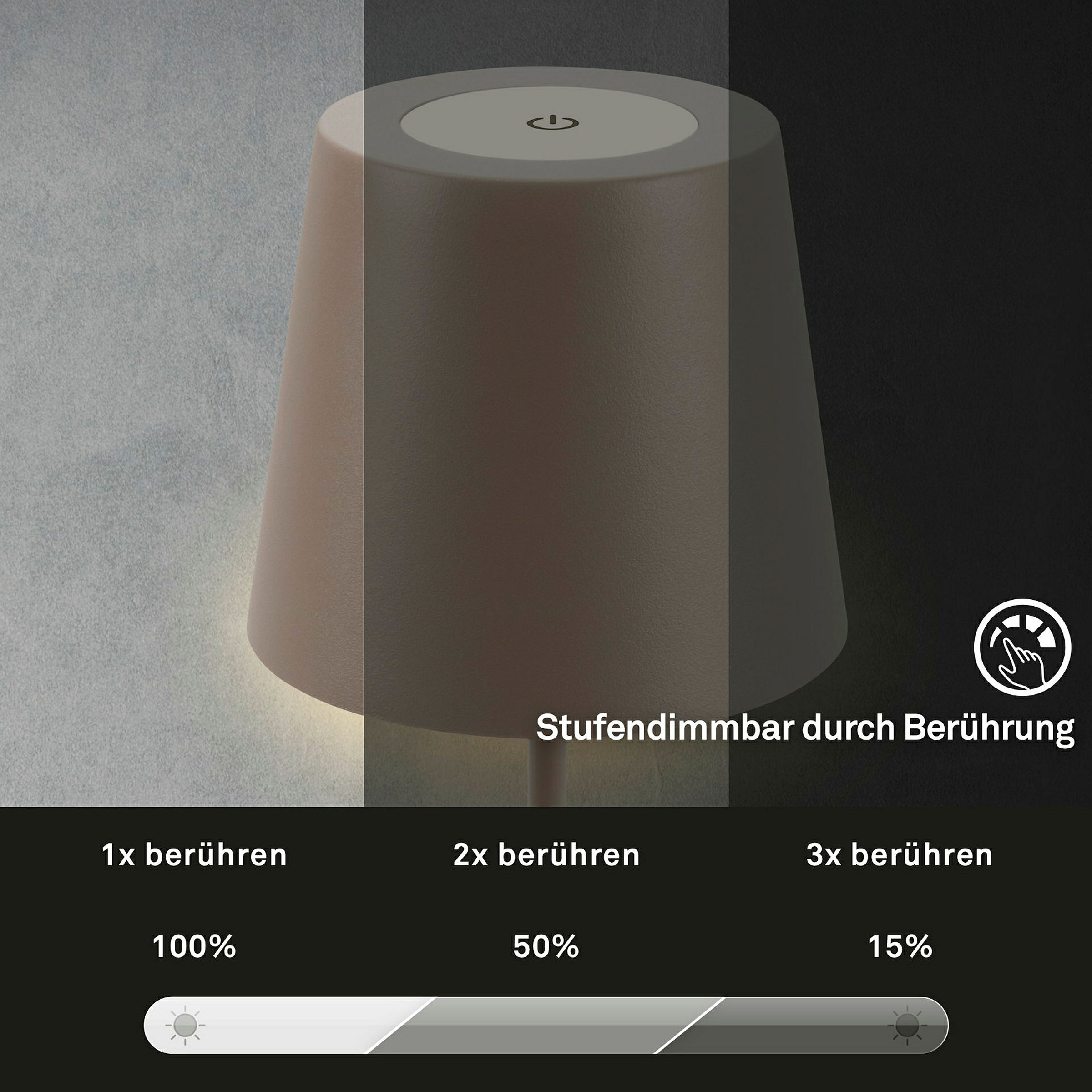 KIKI LED Akku Tischleuchte, IP44, 2,5W, Umbrasand