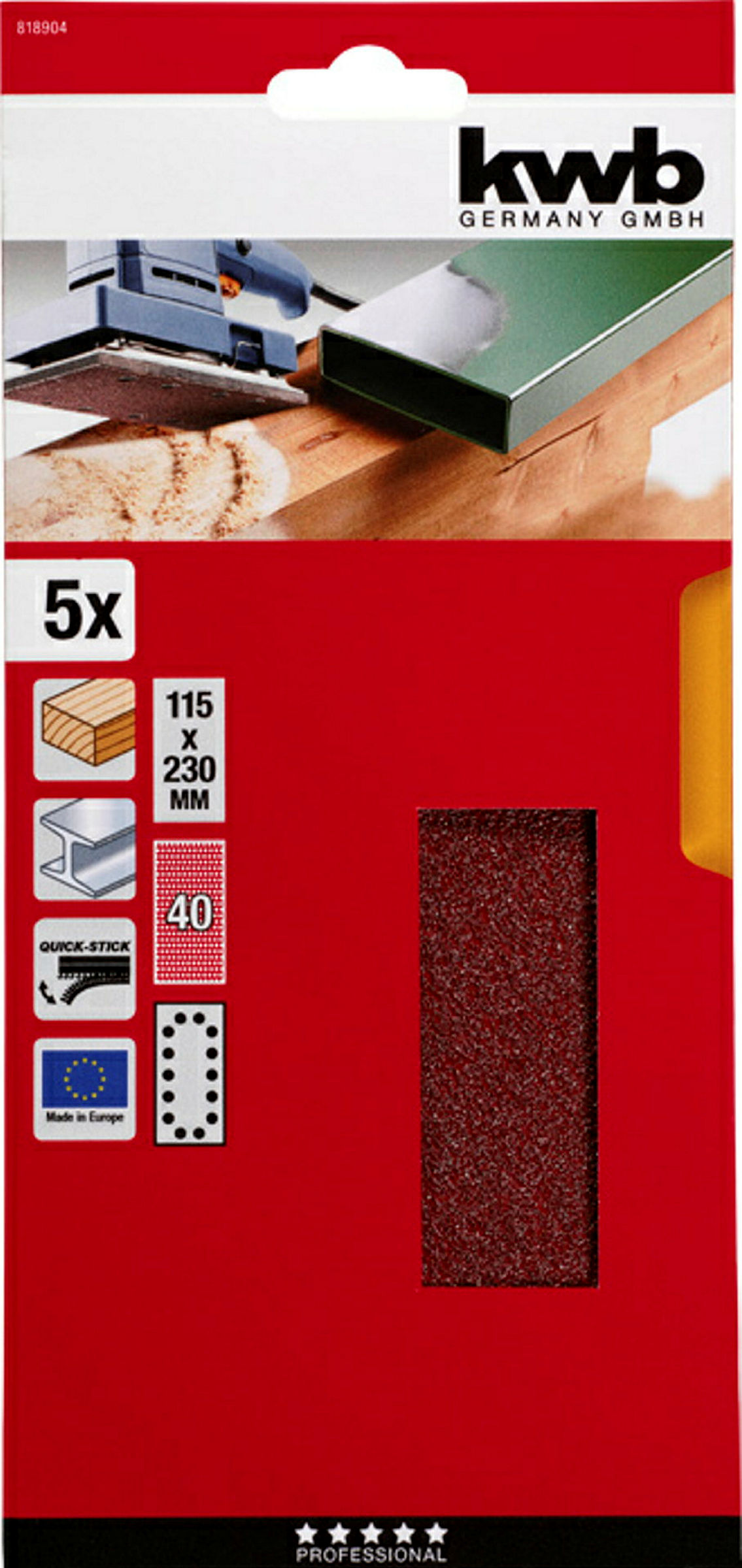 Haft-Schleifstreifen, HOLZ & METALL, Edelkorund, 115 x 230 mm, K 40