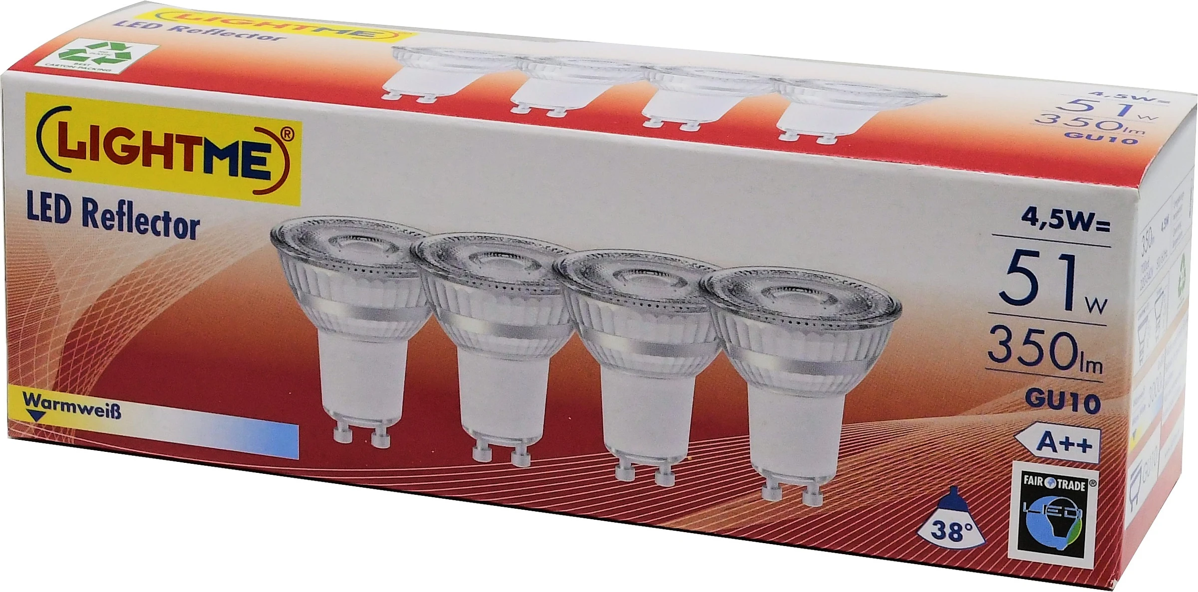 LED Glas GU10 5W 4er Pack Lightme 3000K,345lm