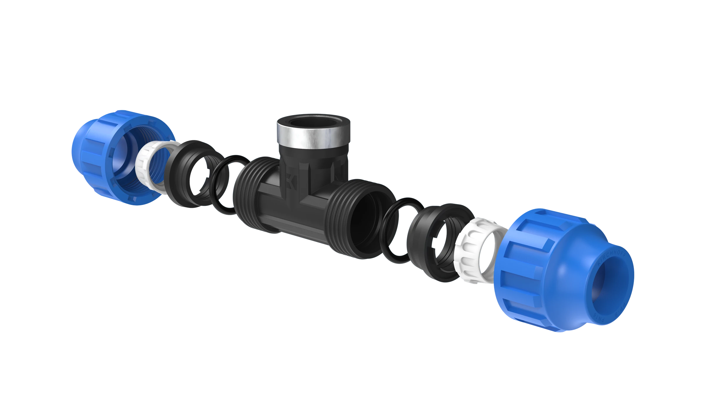 PP T-Stück, 20 mm x 1/2''IG x 20 mm, Klemmfitting für HDPE
