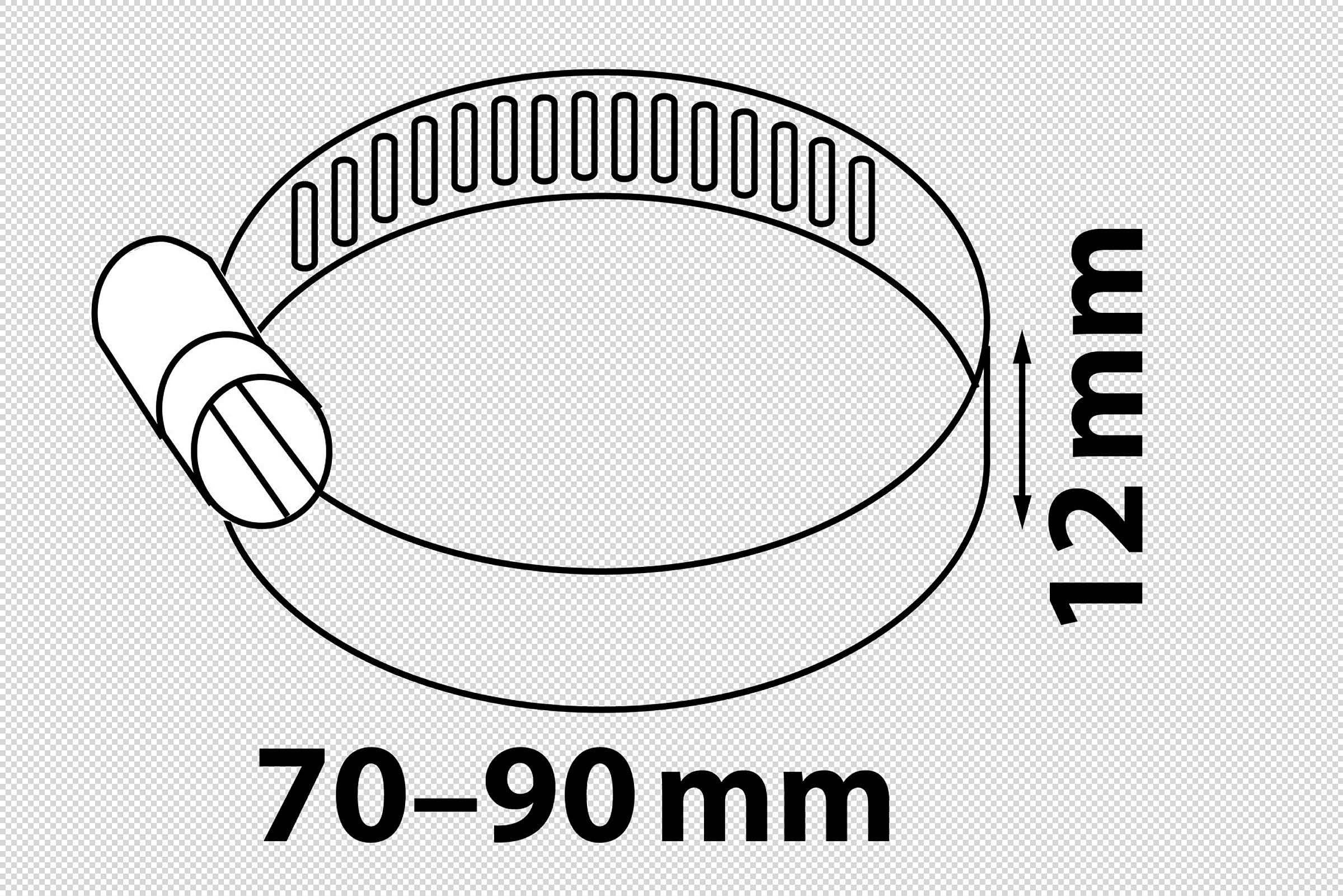 Schlauchklemme 12 mm Bandbreite, Edelstahl, 70 - 90 mm