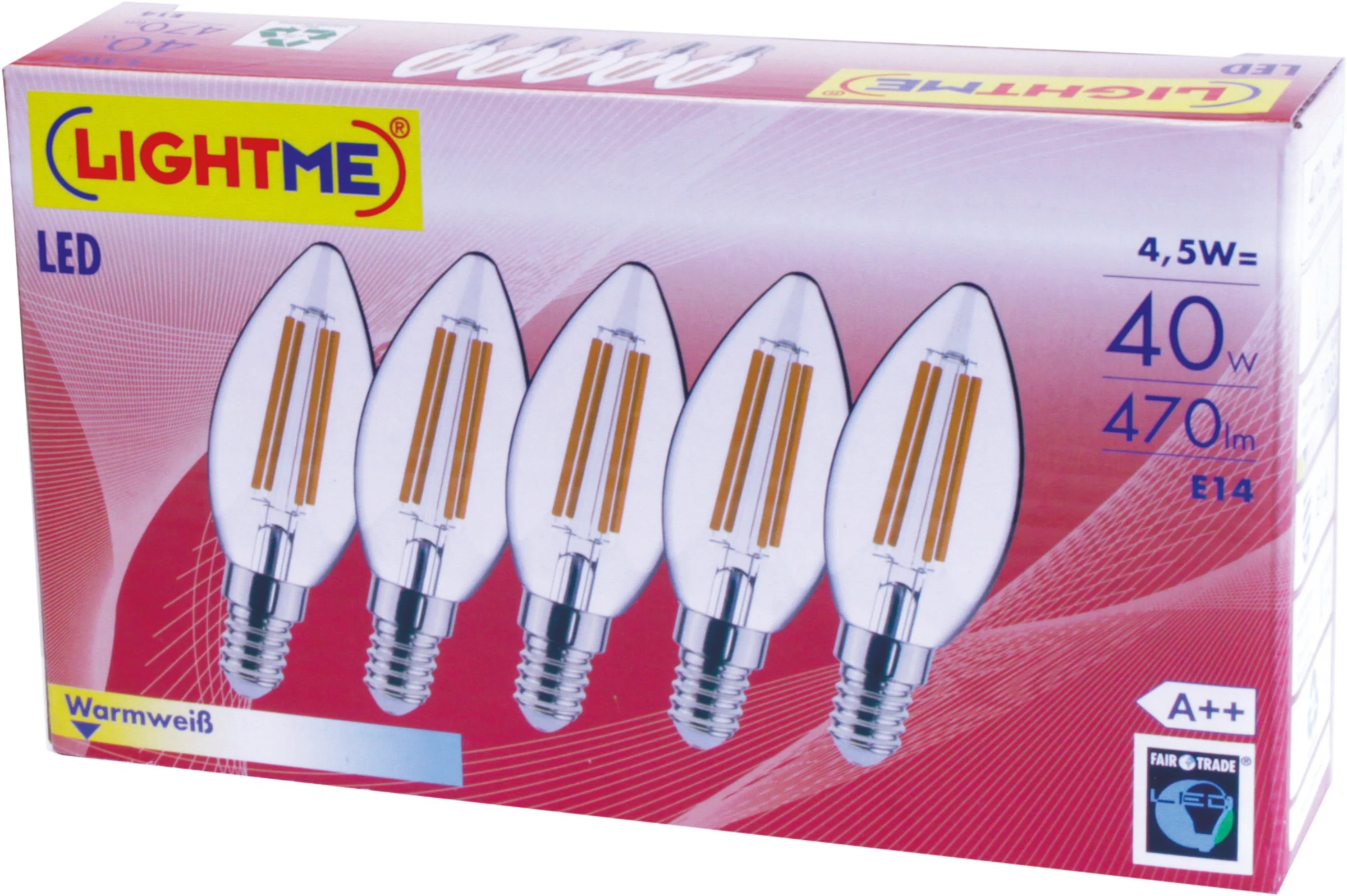 (LIGHTME) Promo-LED 5er-Pack FILAMENT Candle 4W-470lm-E14/827