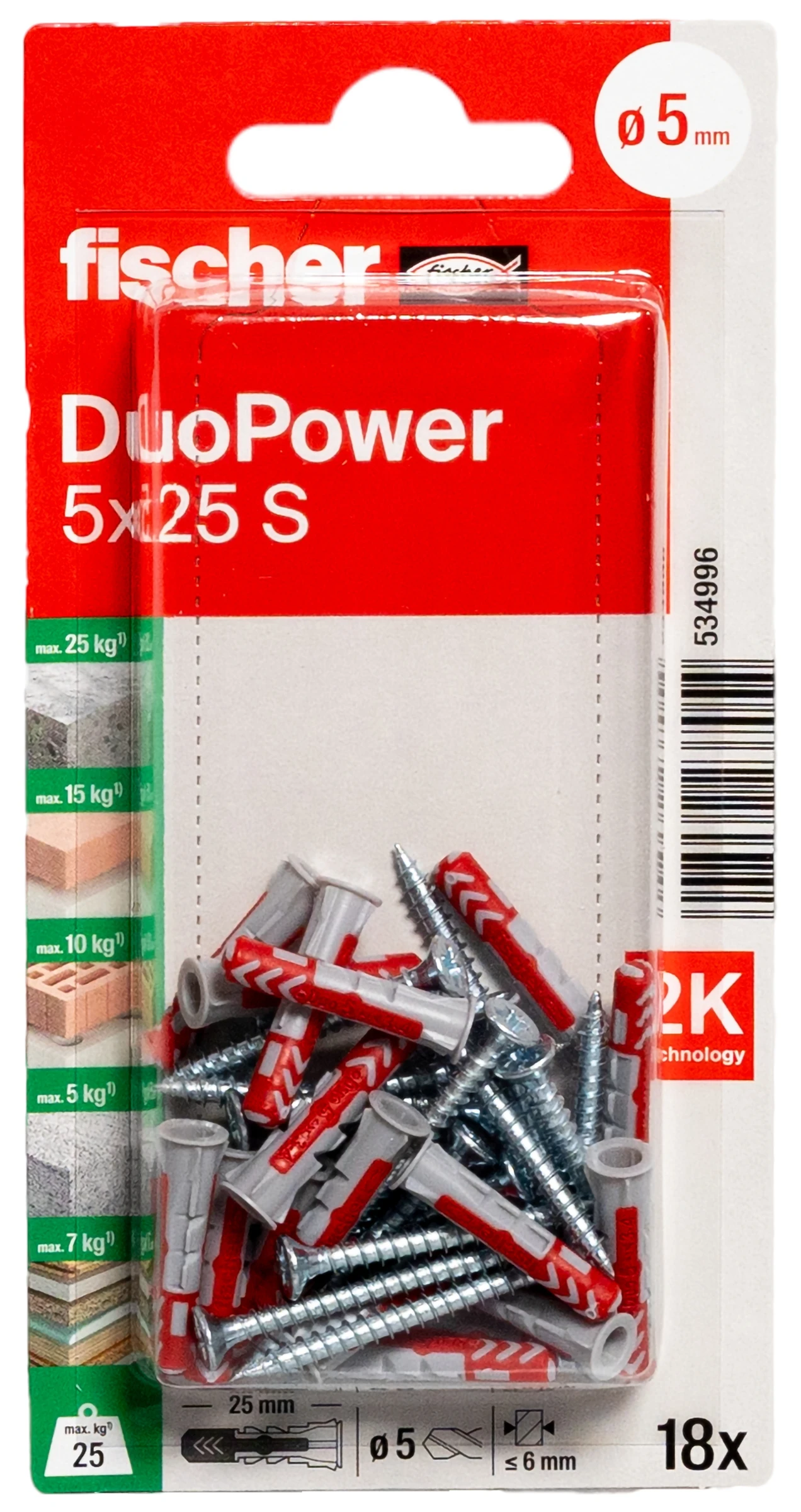fischer DUOPOWER 5 x 25 S mit Schraube