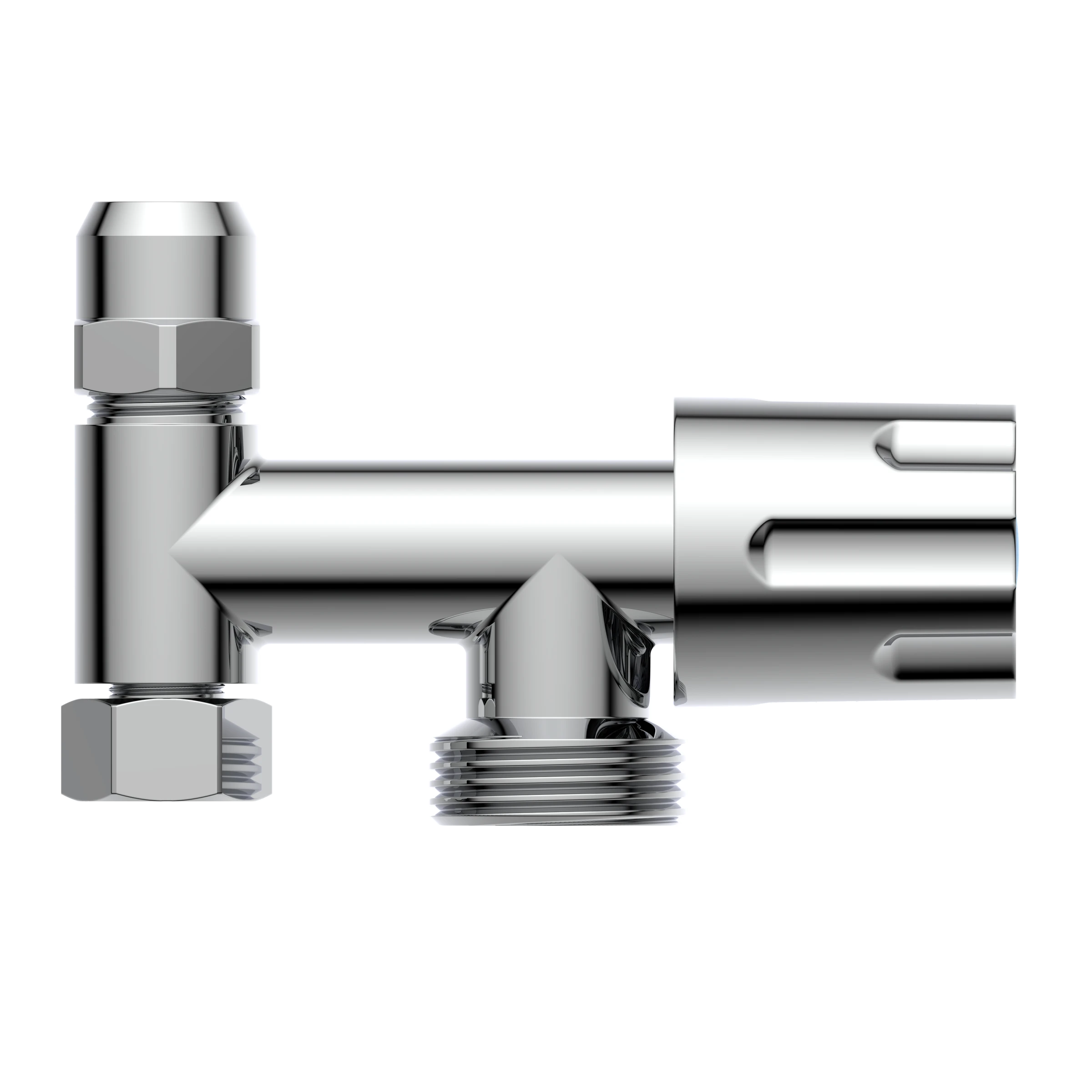 GA-Zusatzventil, Chrom, 3/8''IG x 3/4''AG x 3/8''AG x 10 mmQ, mit Rückfluss