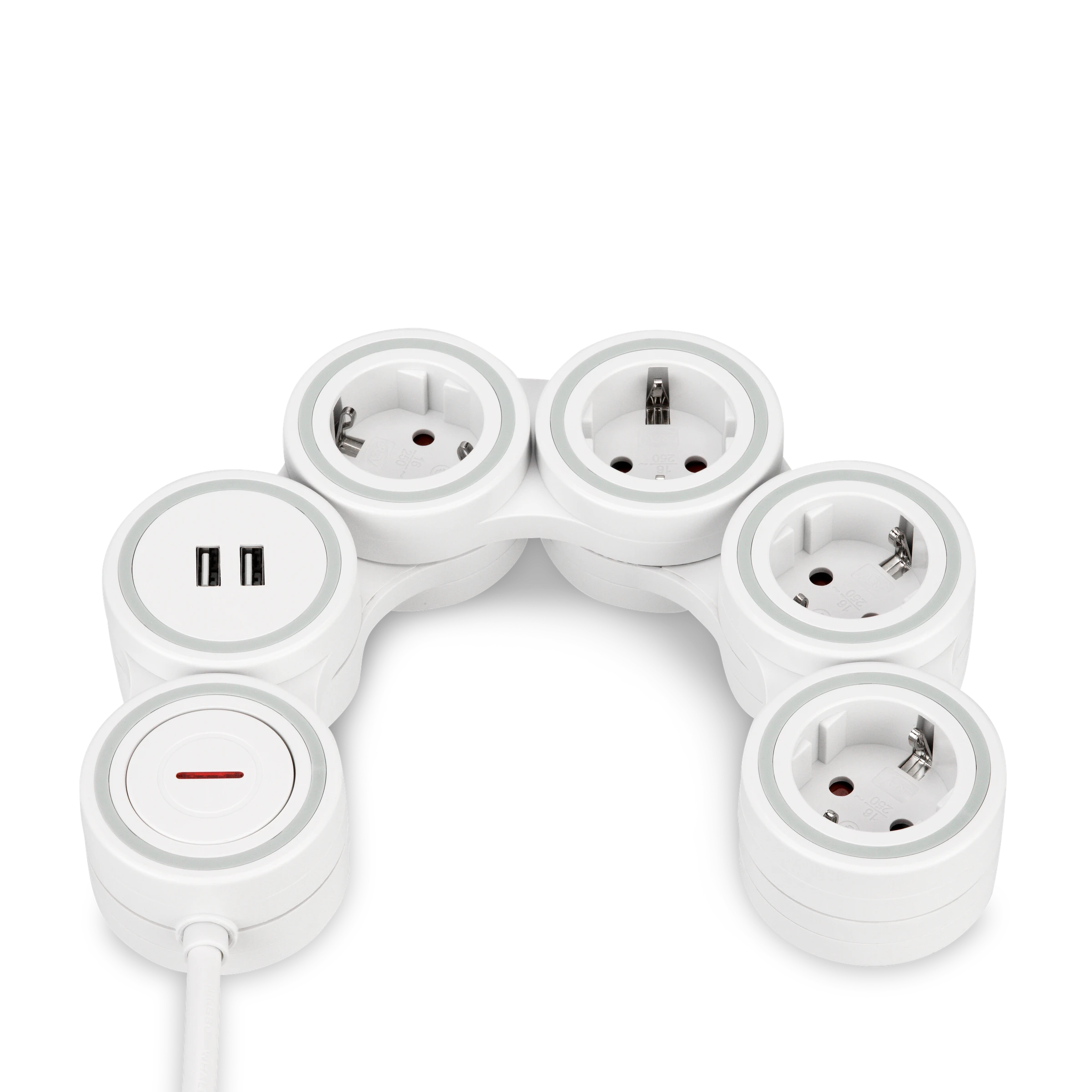 Steckdosenleiste Supraflex 4-fach USB & Schalter 1,4m weiß-grau
