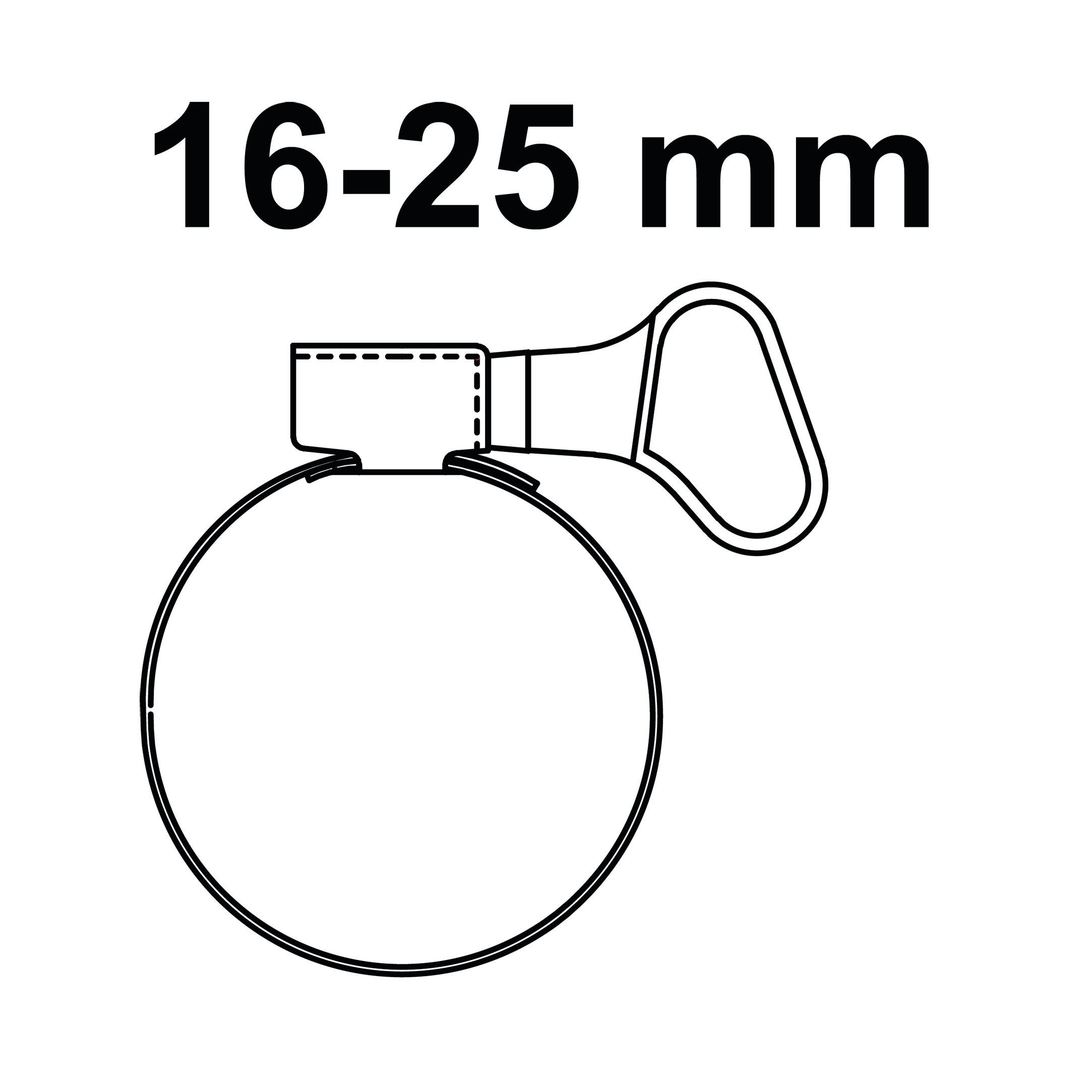 Schlauchklemme 9 mm Bandbreite, Edelstahl, 16 - 25 mm, mit Flügelgriff (2x)