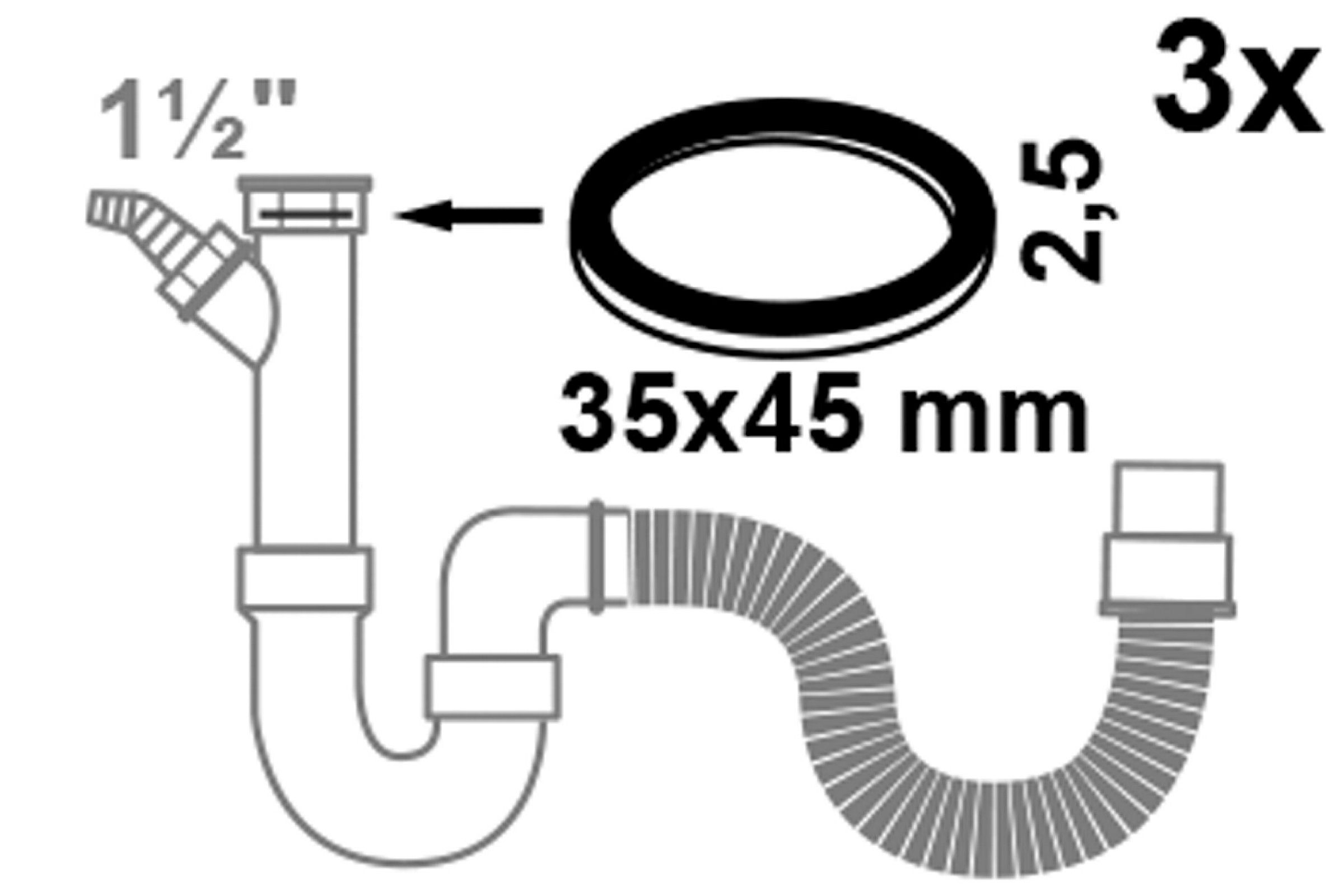 Flachdichtung, Silikon, 35 mm x 45 mm x 2 mm, für 1 1/2'' für Siphon (3x)
