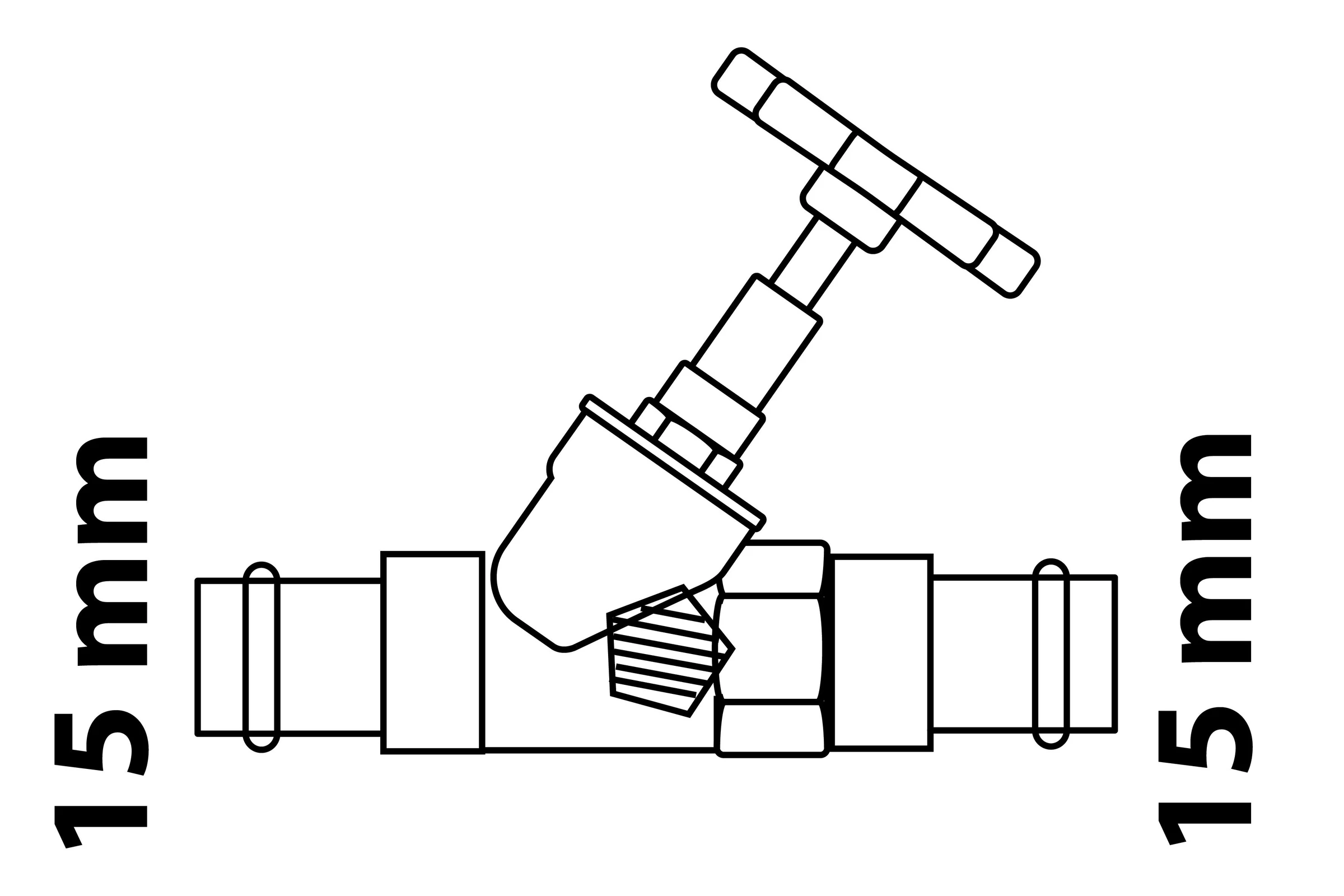Schrägsitzventil, 15 mm, mit Entleerung, (V-Press)