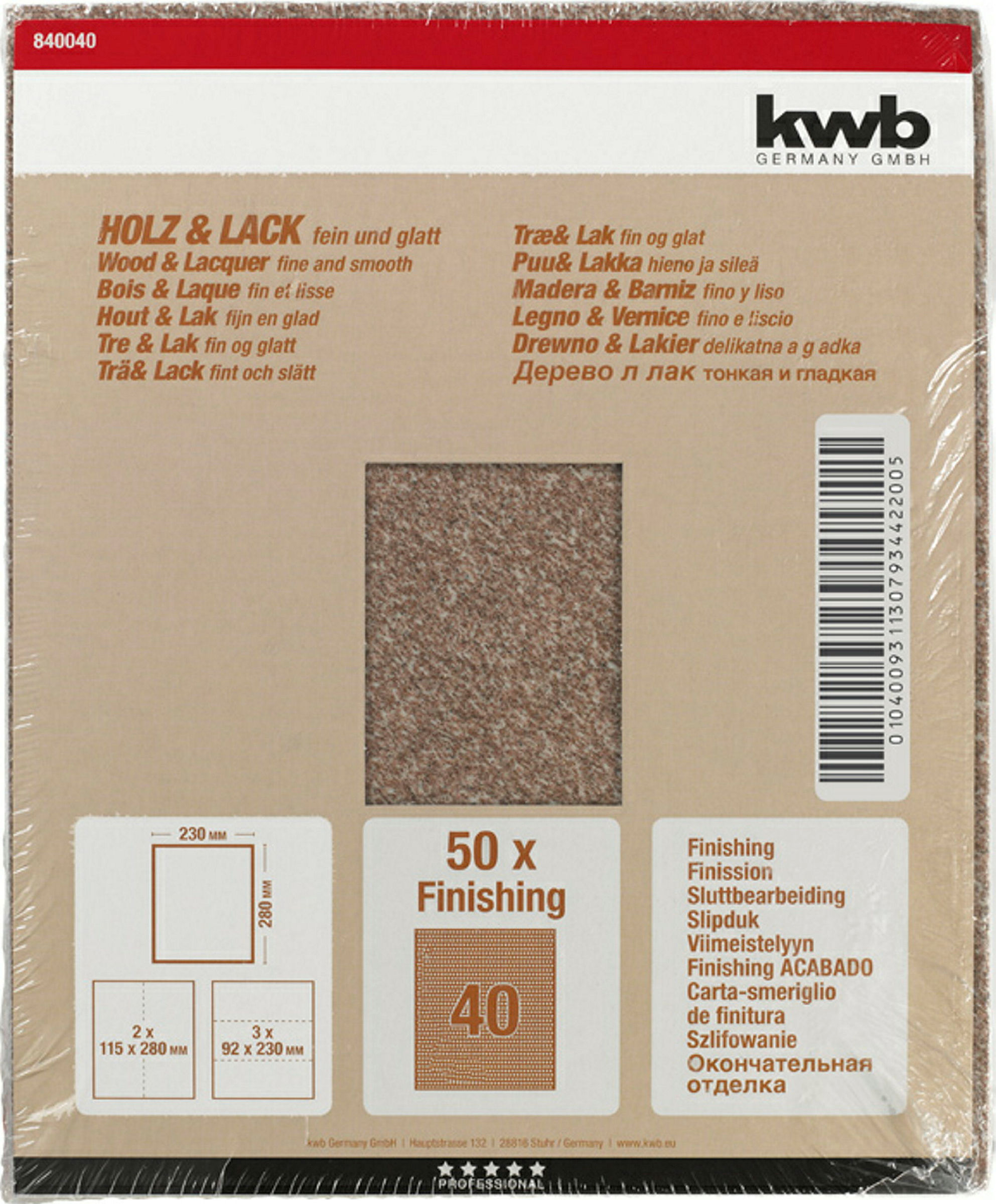Schleifpapier HOLZ & LACK, Finishing, 230 x 280 mm, K 40