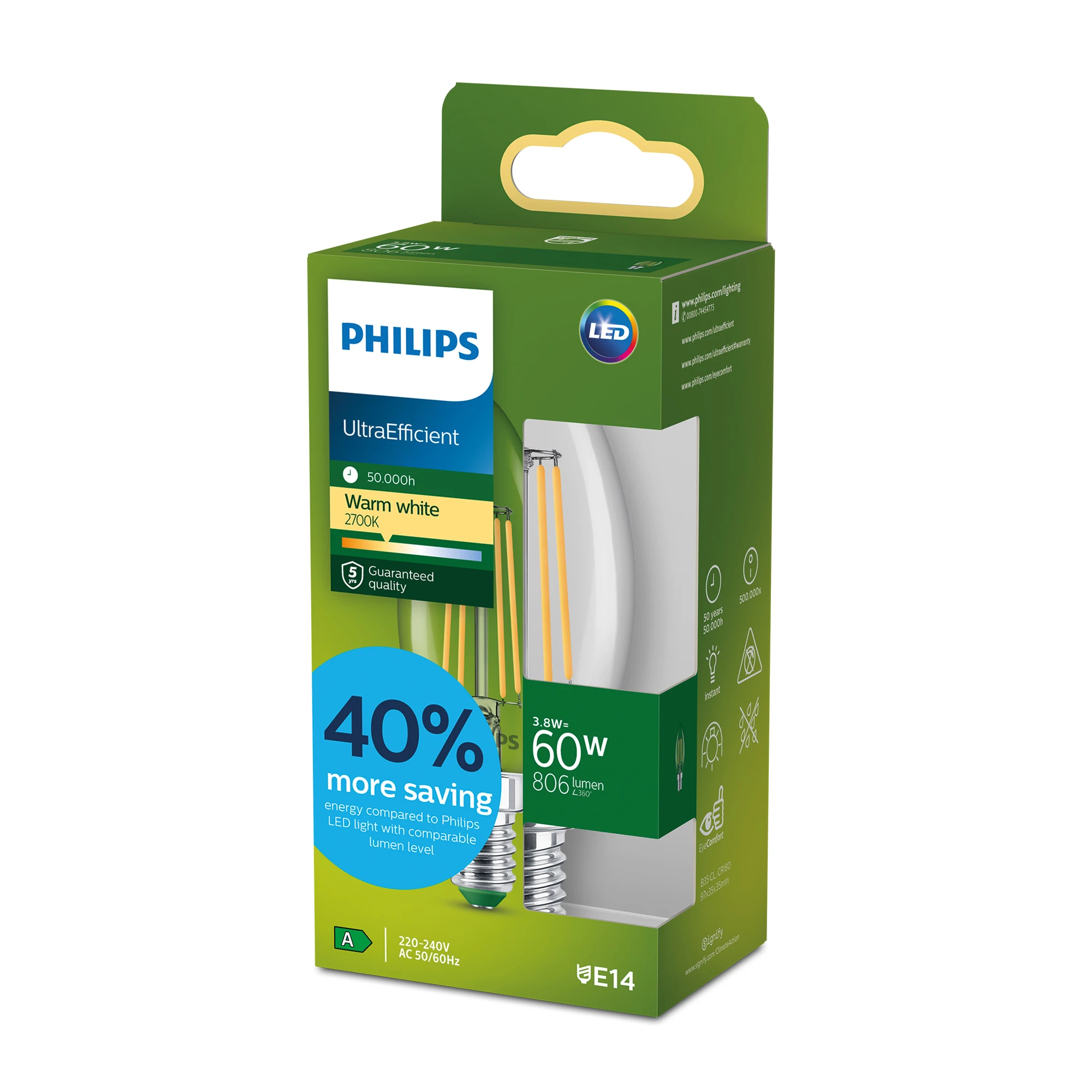 LED-Lampe ''classic ultraeffizient'', 60W, E14, Kerze, klar, warmweiß