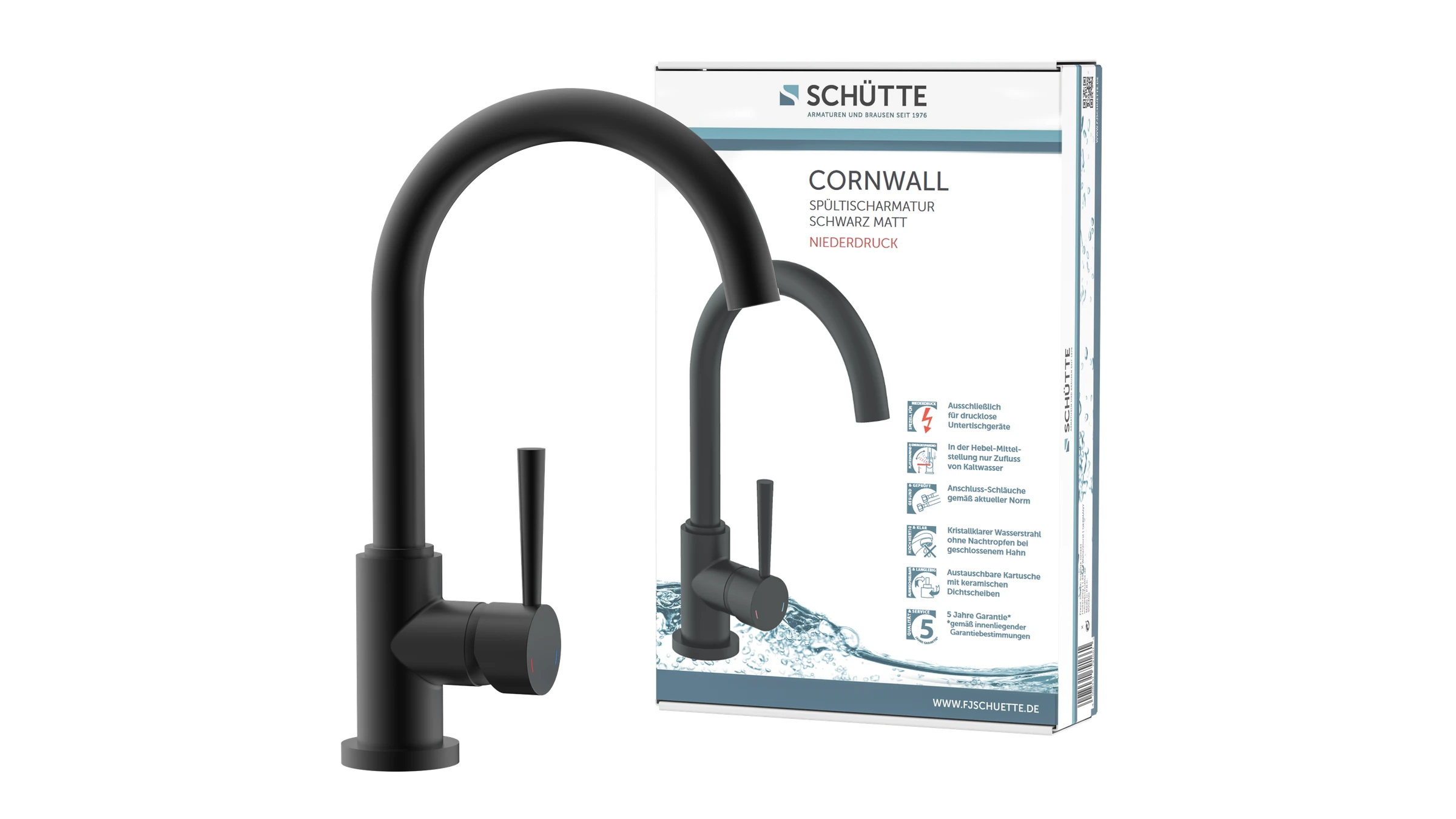 CORNWALL Spültischarmatur Niederdruck, Schwarz matt