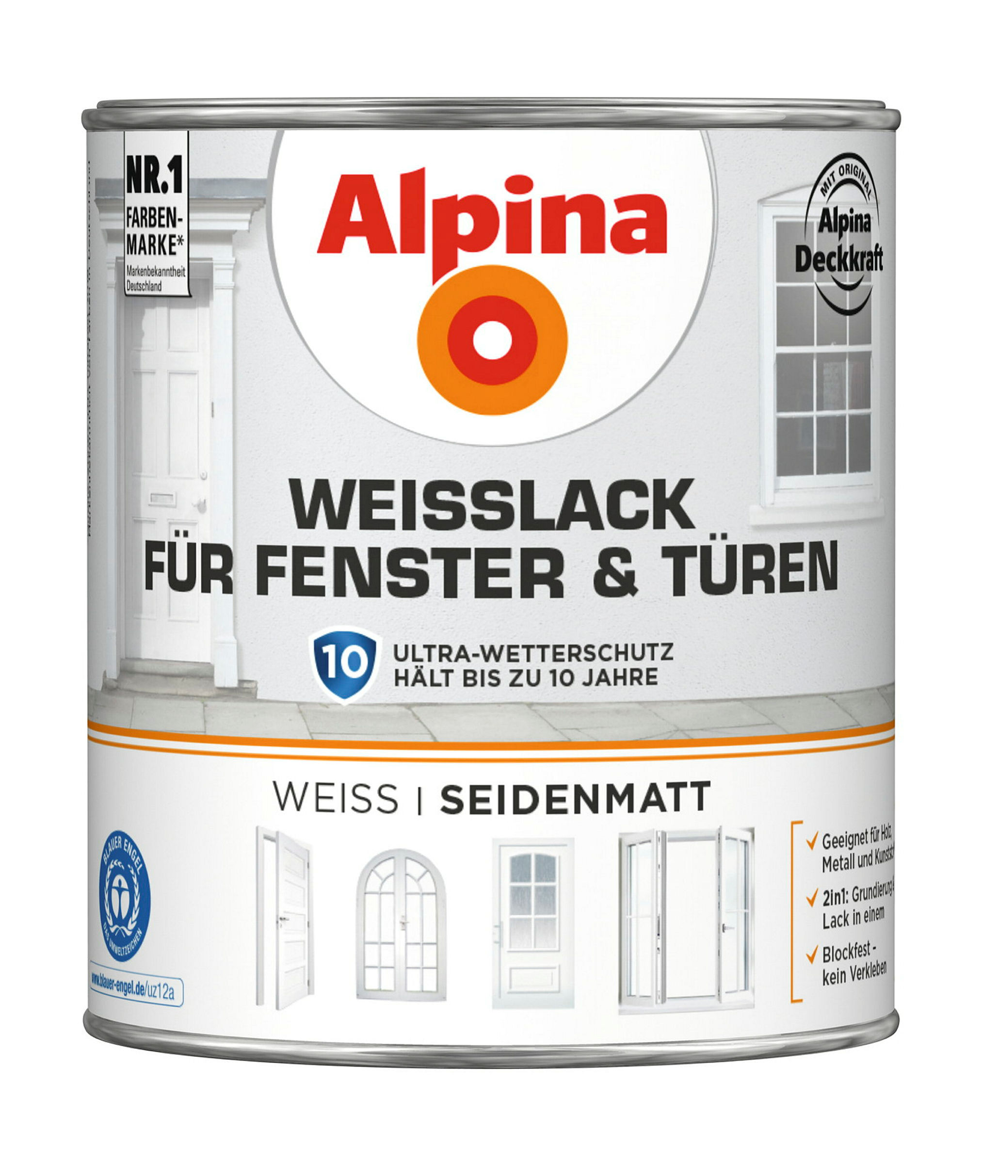 Alpina Weißlack für Fenster & Türen 750ml seidenmatt