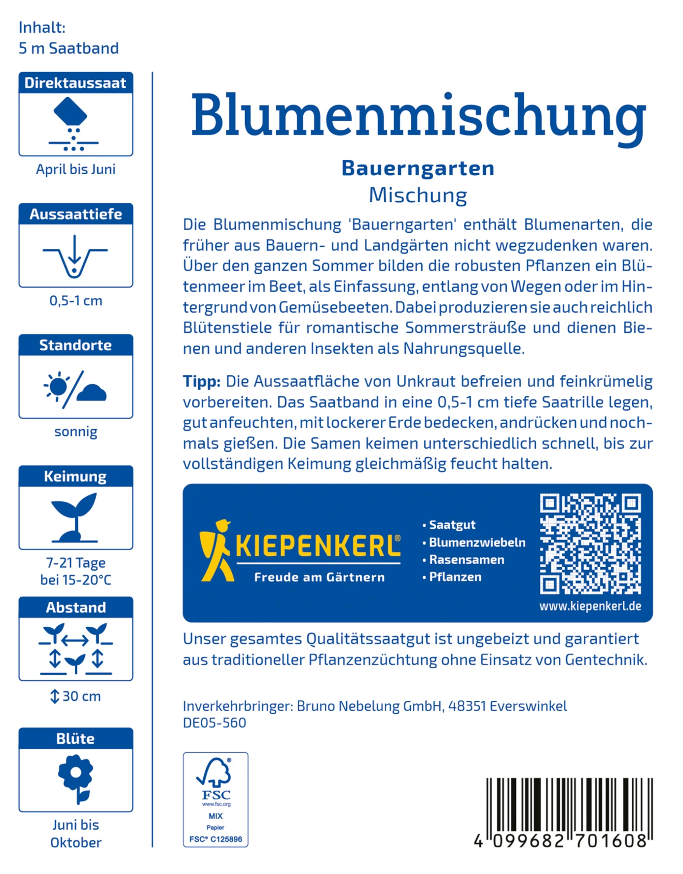 Kiepenkerl Blumenmischung Bauerngarten, Saatband