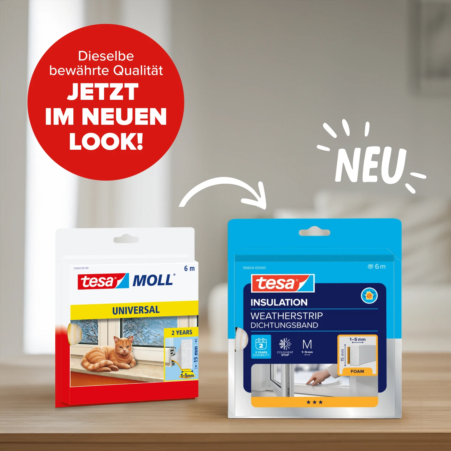 tesamoll® Schaumstoffdichtung für Fenster und Türen, weiß, 6m x 15mm x 6mm
