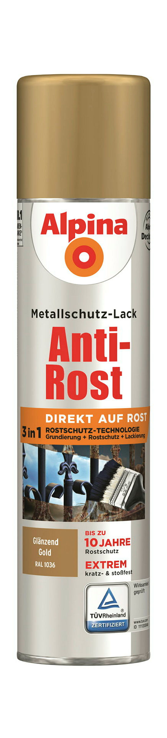 Alpina Metallschutzlack Anti-Rost Gold 400ml Sprühdose glänzend