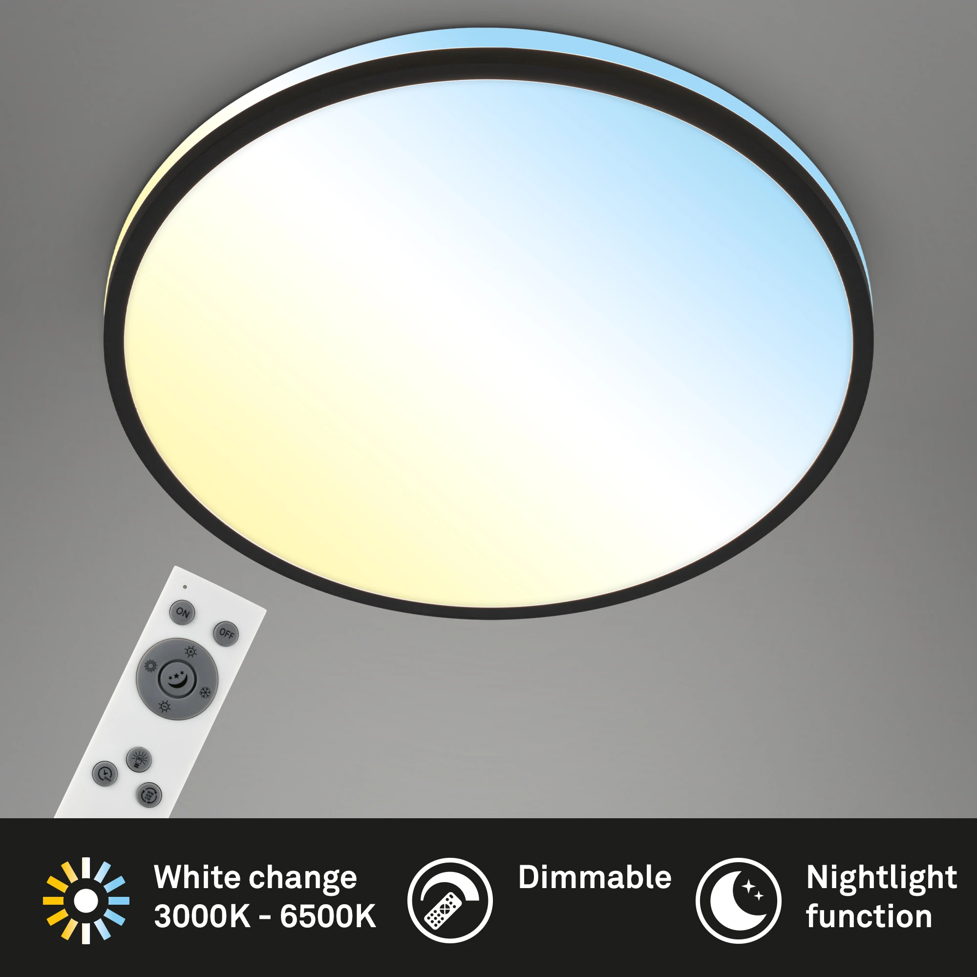 LANA CCT LED Deckenleuchte, Schwarz, LED / 22W
