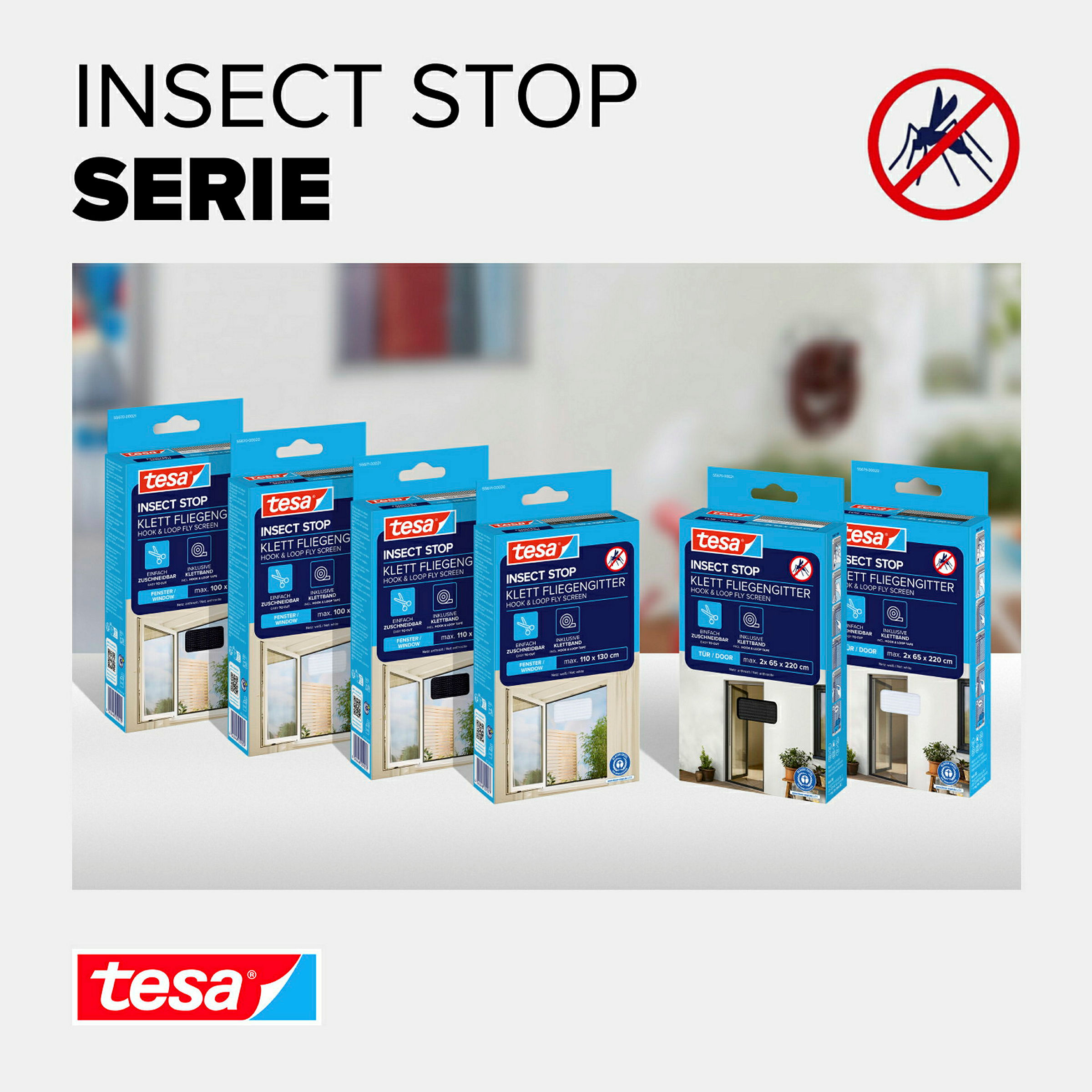 tesa® Fliegengitter Standard Klettband für Fenster, anthrazit