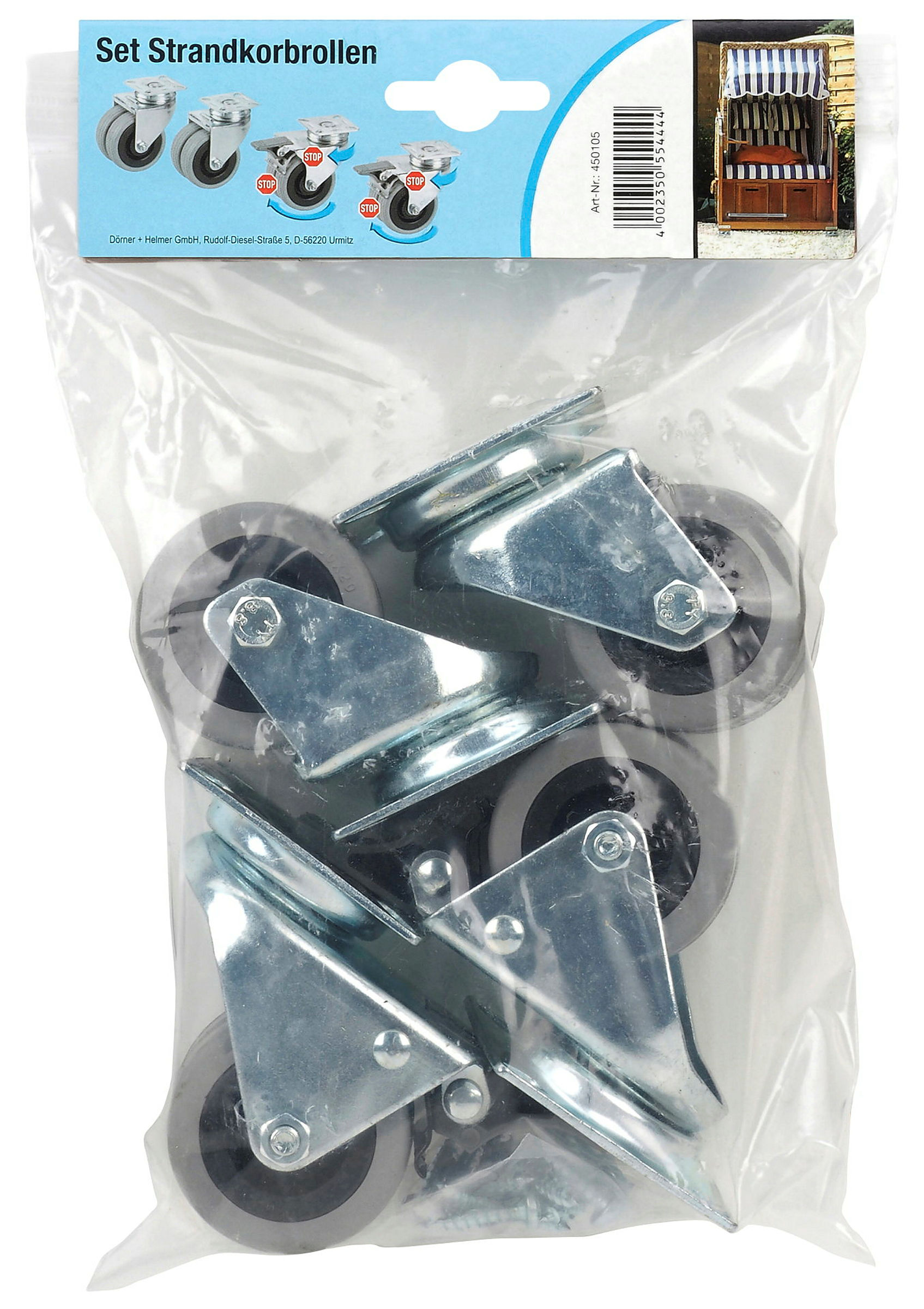 Set 4 x App.Doppel-Lenkrolle mit Gummi-Lauffläche, KS-Felge
