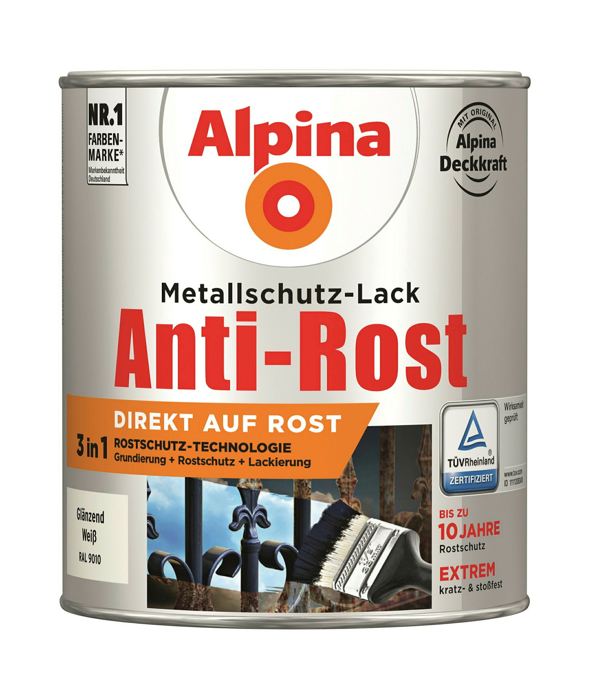 Alpina Metallschutzlack Anti-Rost Weiß 750ml glänzend