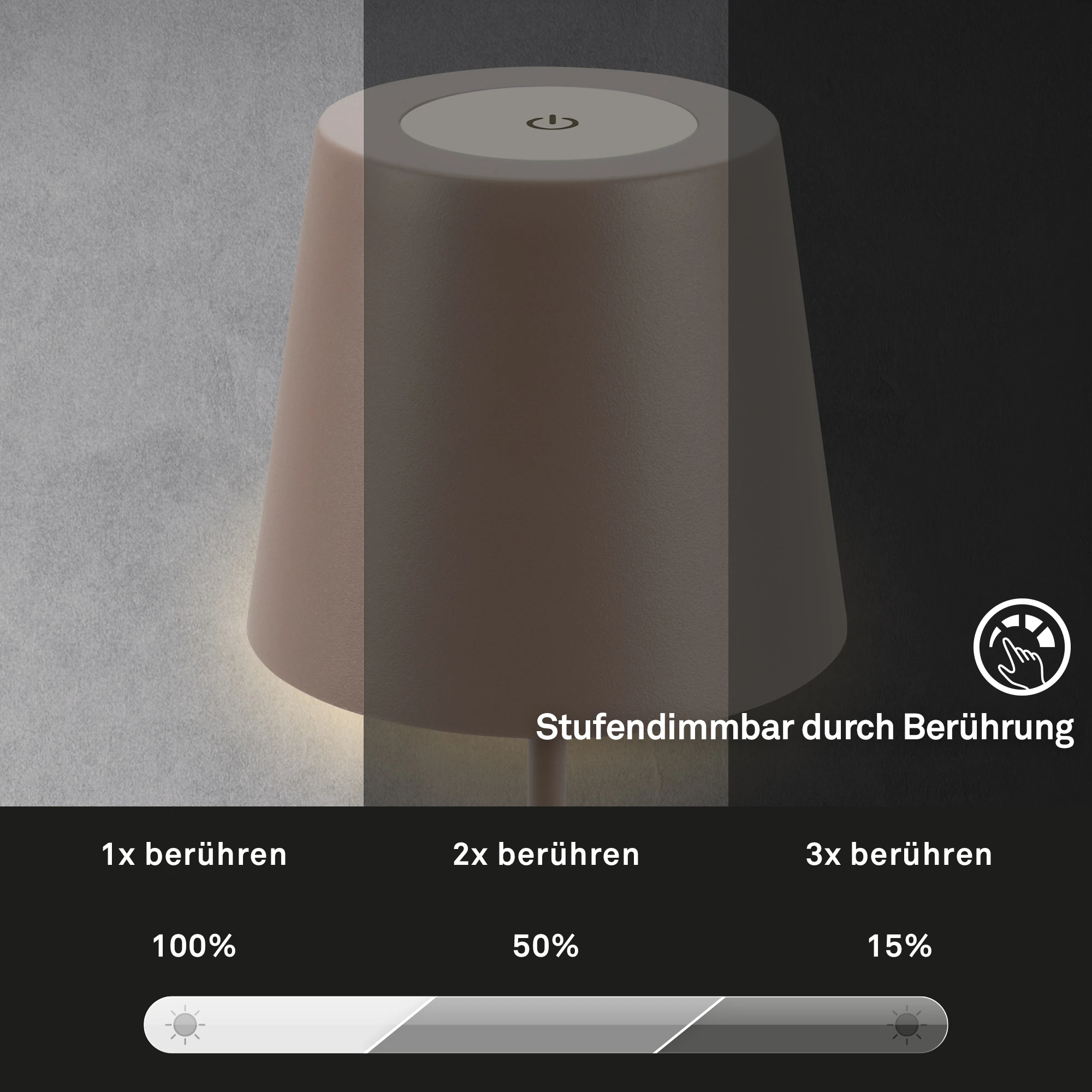 KIKI LED Akku Tischleuchte, IP44, 2,5W, Umbrasand