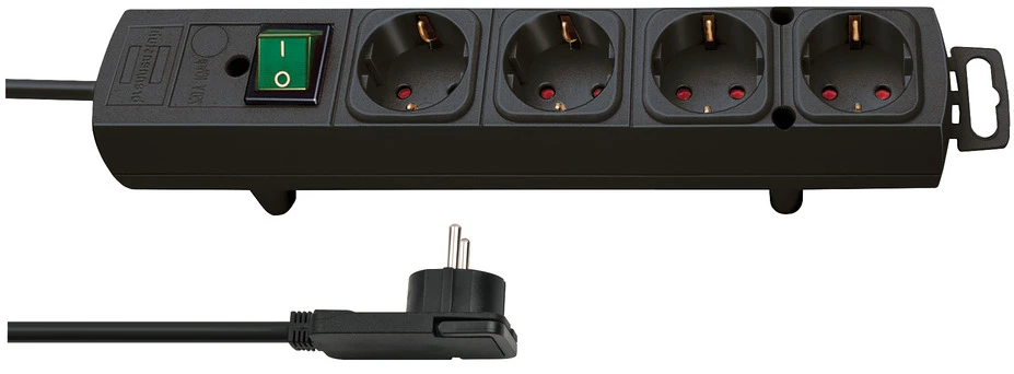 Std-Leiste 4-F.Comfort-Line schwarz 2m H05VV-F3G1.5 mit Flachstecker