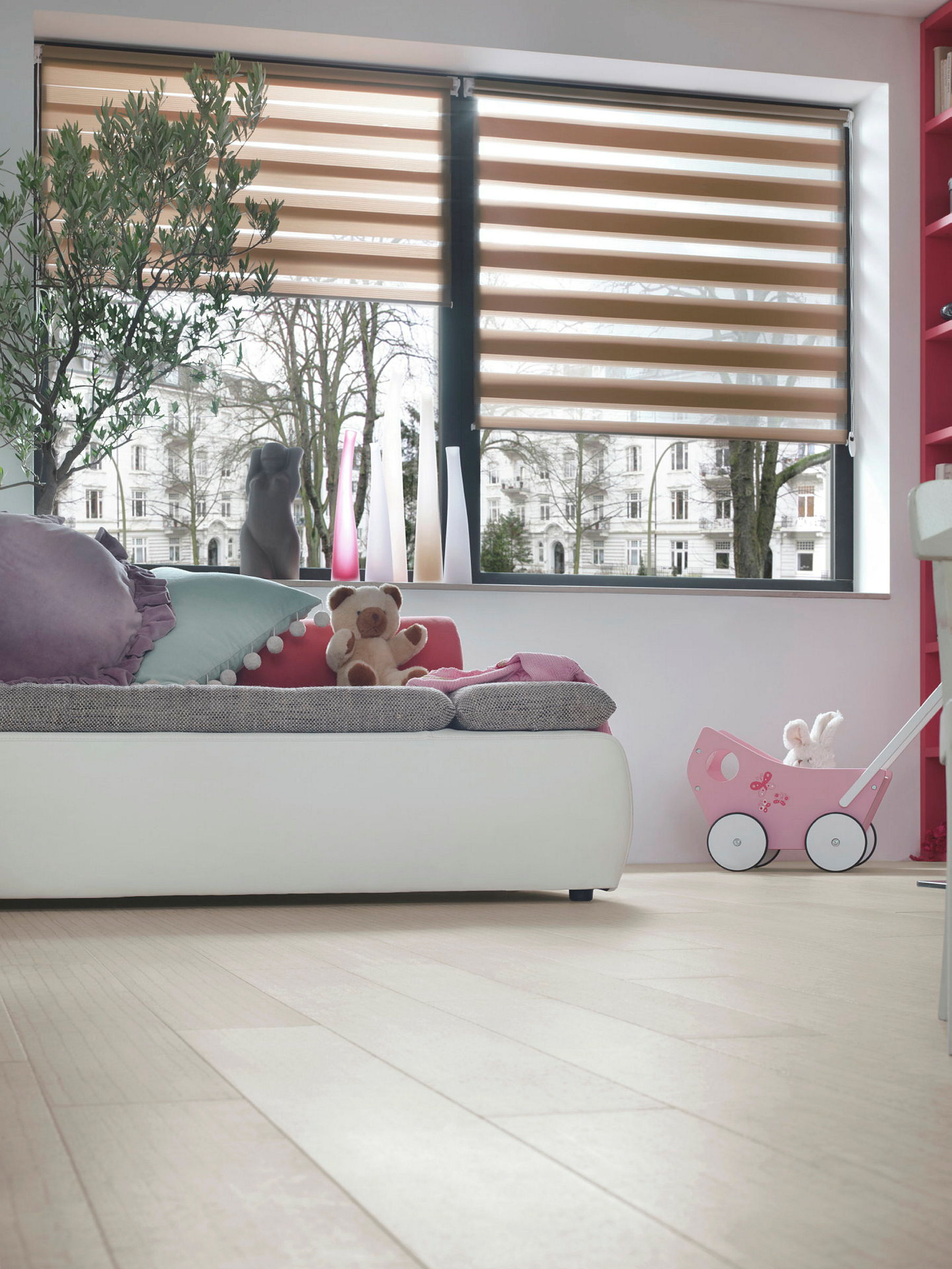EASYFIX Doppelrollo, ohne Bohren, mocca, 120x150 cm