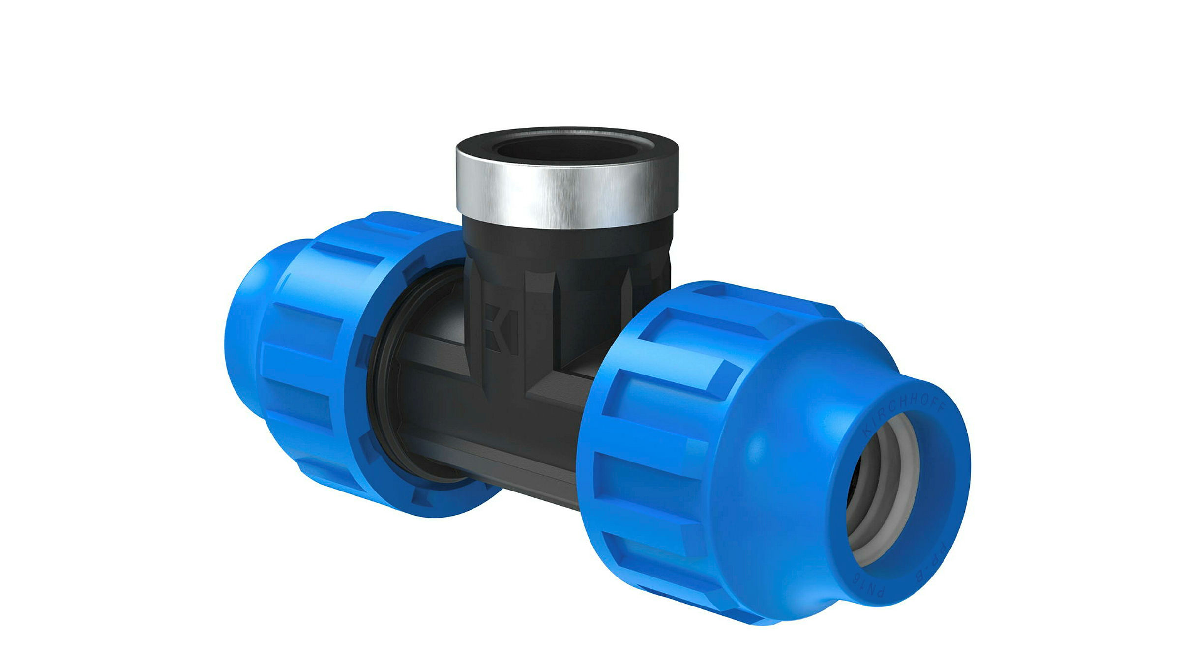 PP T-Stück, 20 mm x 1/2''IG x 20 mm, Klemmfitting für HDPE