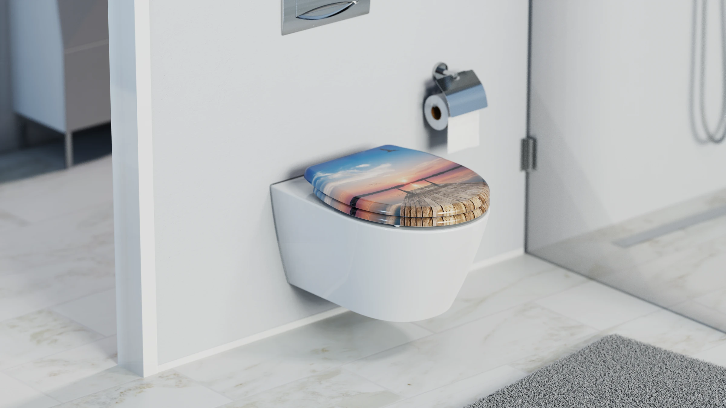 Duroplast WC-Sitz SUNSET SKY, mit Absenkautomatik und Schnellverschluss