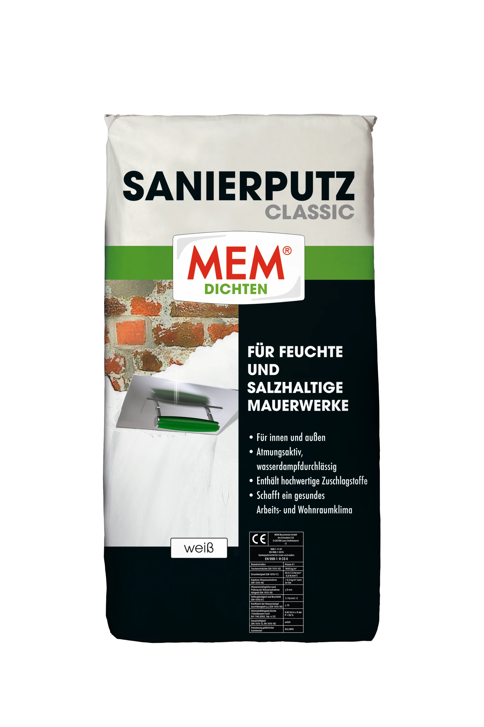 MEM Sanierputz Classic weiss, 25 kg