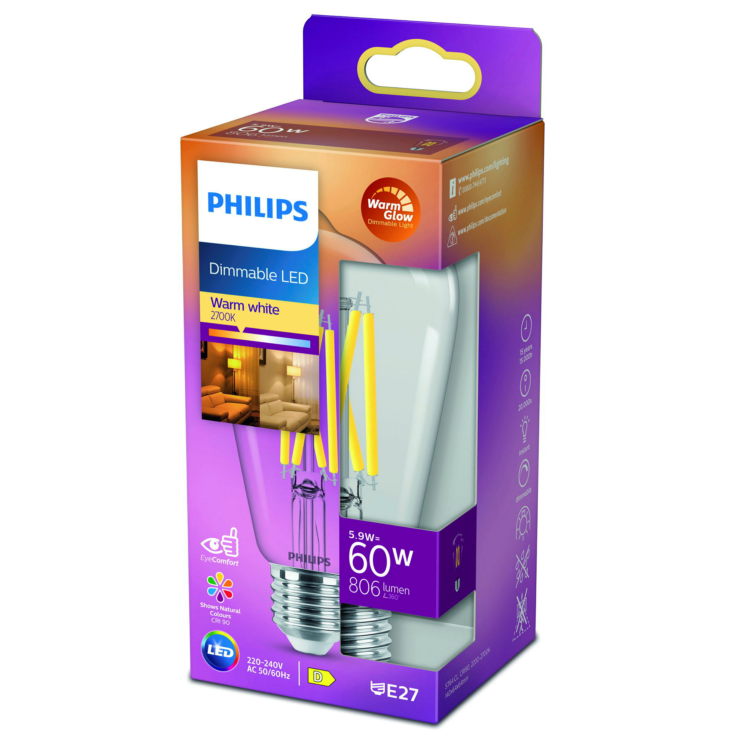 Philips Leuchtmittel ''LED classic'', E27 ST64 7,2W, Warmweiß