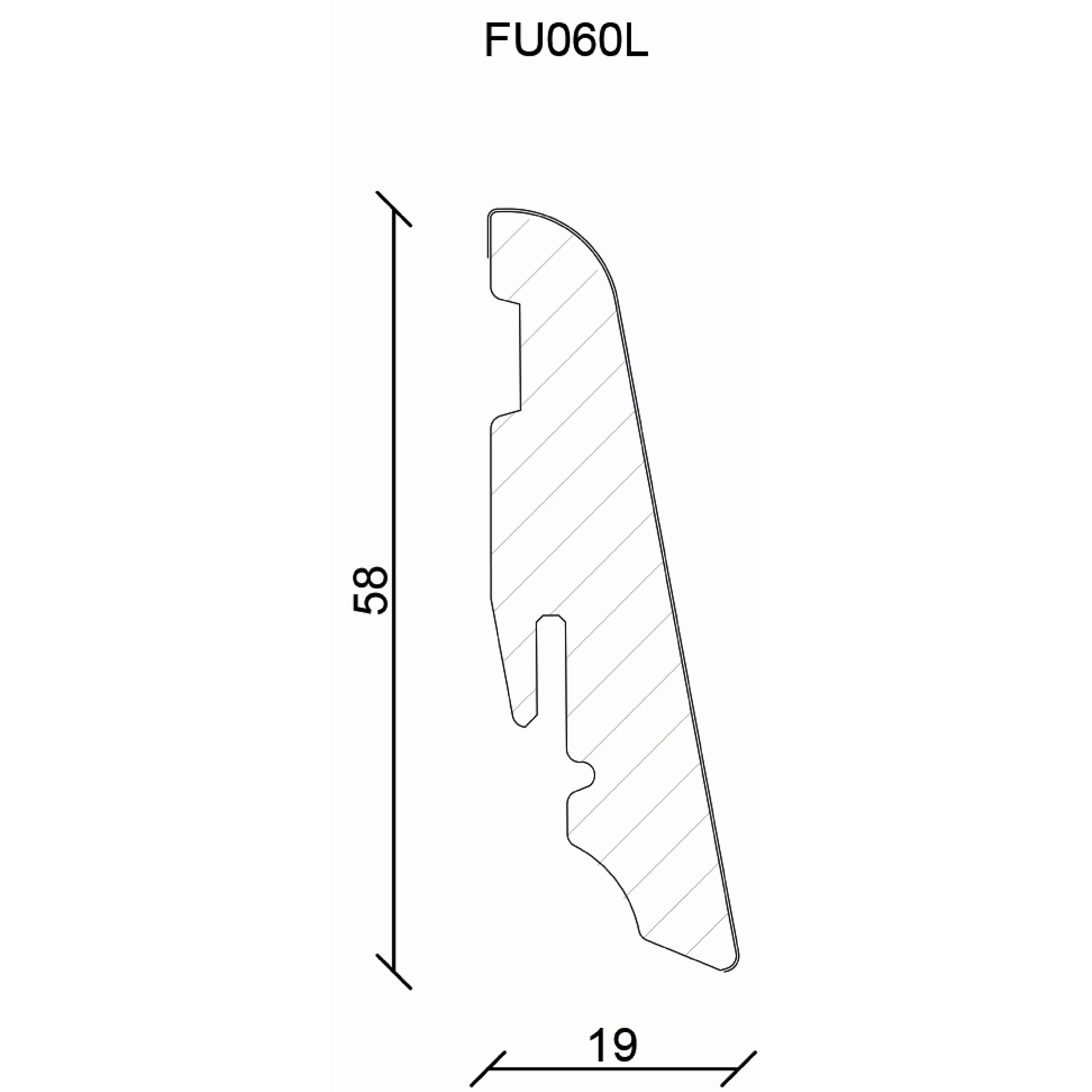 Sockelleiste 19x58x2400mm, weiß foliert (RAL9016), überstreichbar