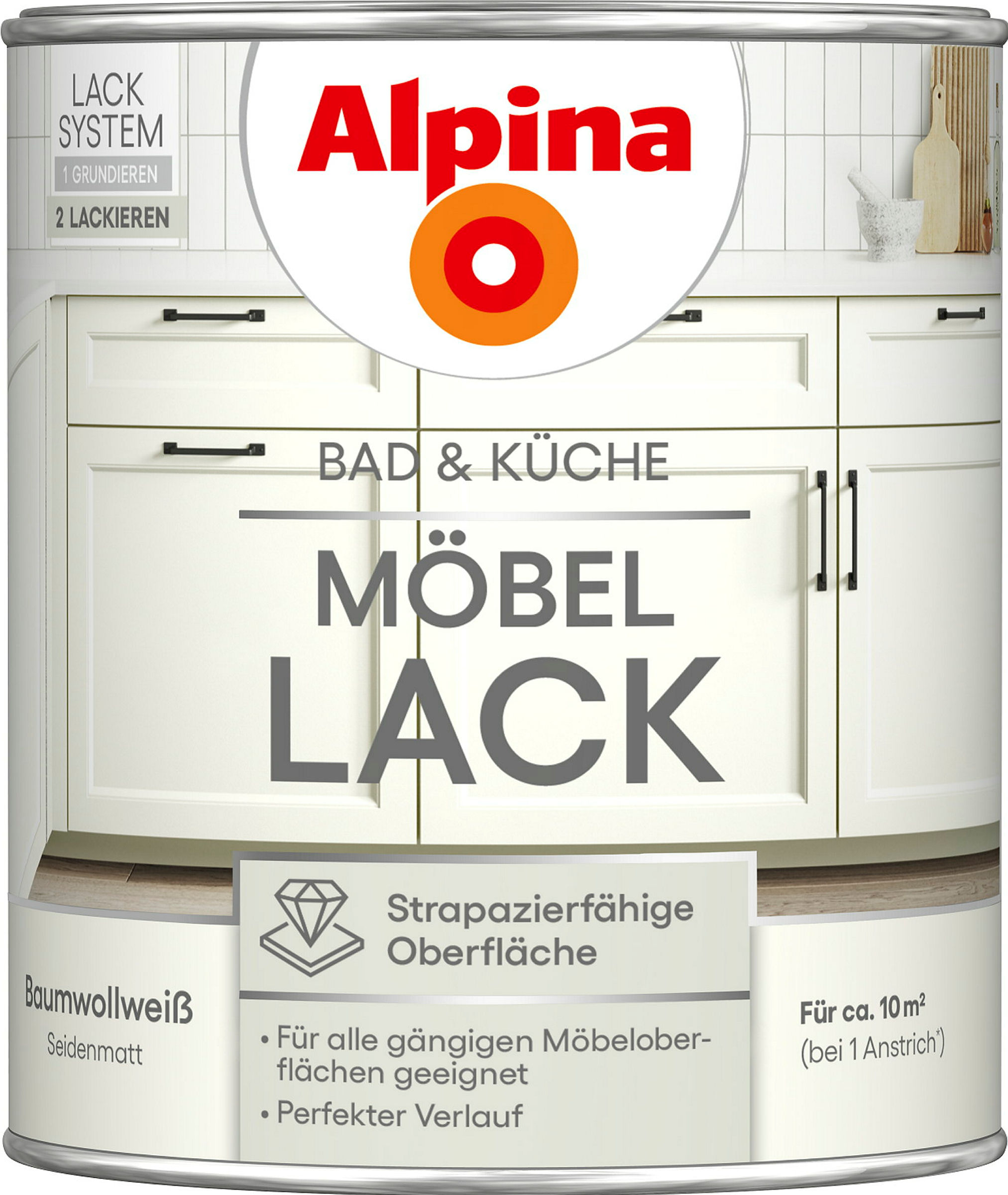 Alpina Bad & Küche Möbel-Lack Baumwollweiß SM 0,75L