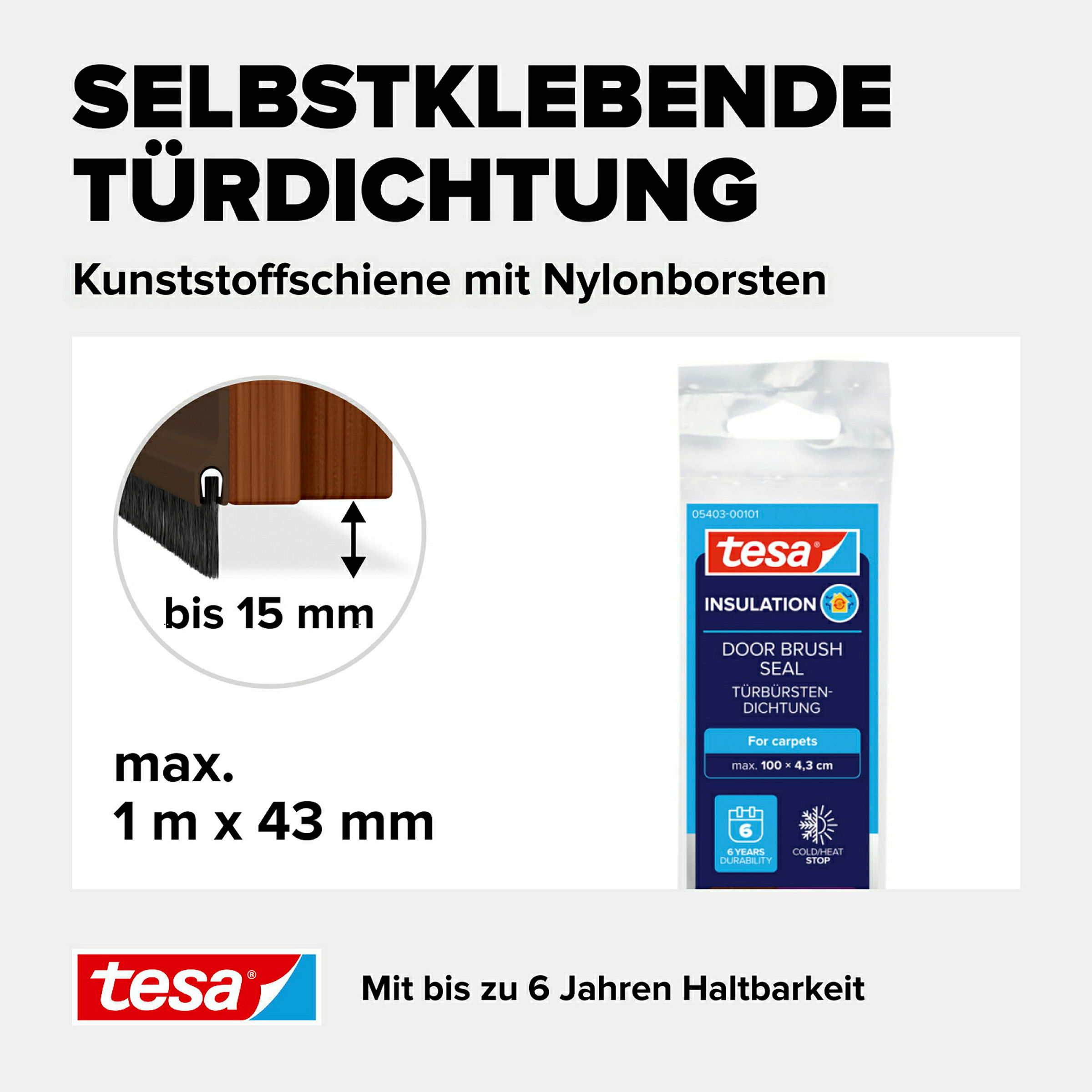 tesamoll® Türdichtschiene für Textilböden braun