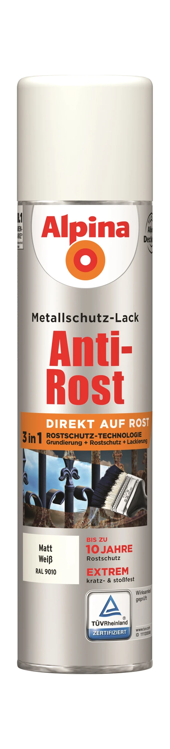 Alpina Metallschutzlack Anti-Rost Weiß 400ml Sprühdose matt