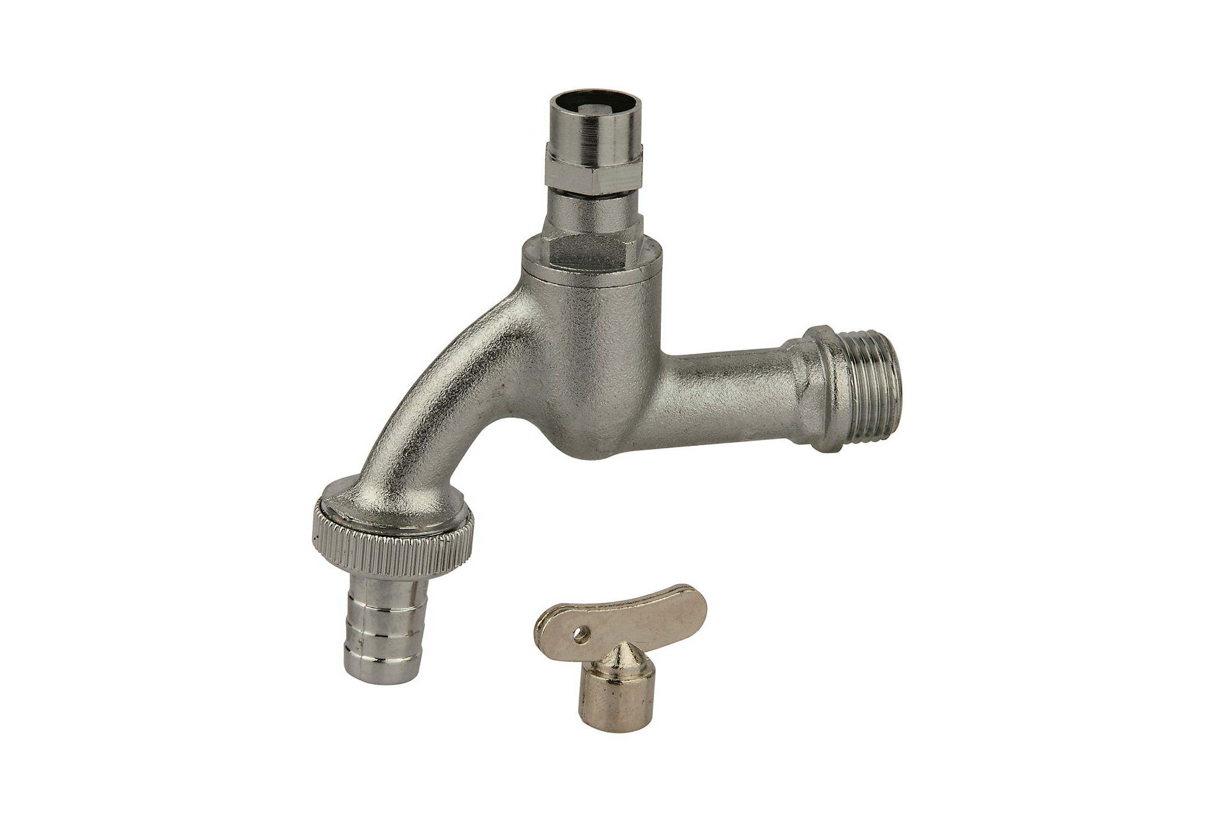 MS Auslaufventil Steckschlüssel, Chrom matt, 1/2''AG x 3/4''AG x 1/2''T