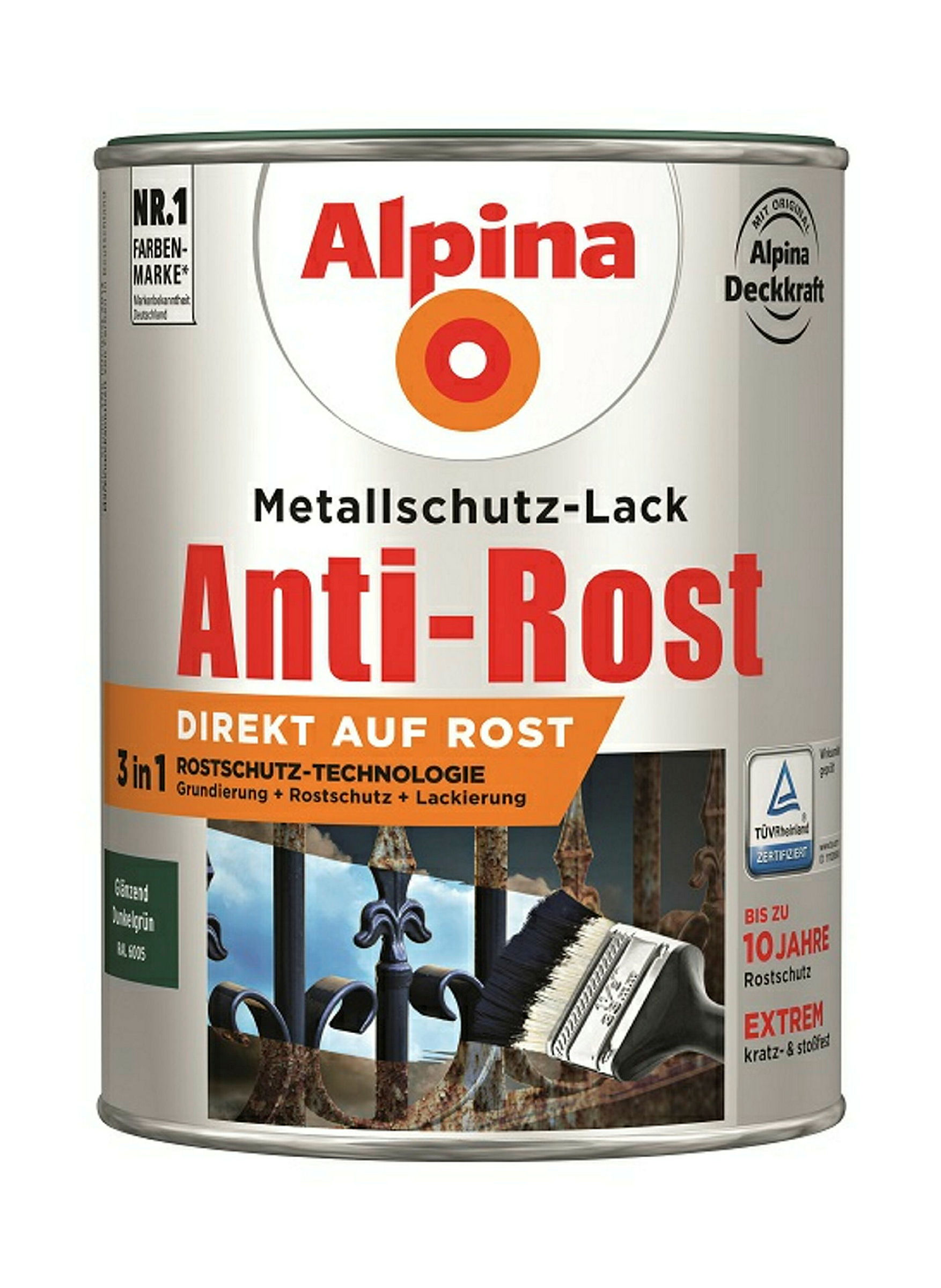Alpina Metallschutzlack Anti-Rost Dunkelgrün 2,5 Liter glänzend