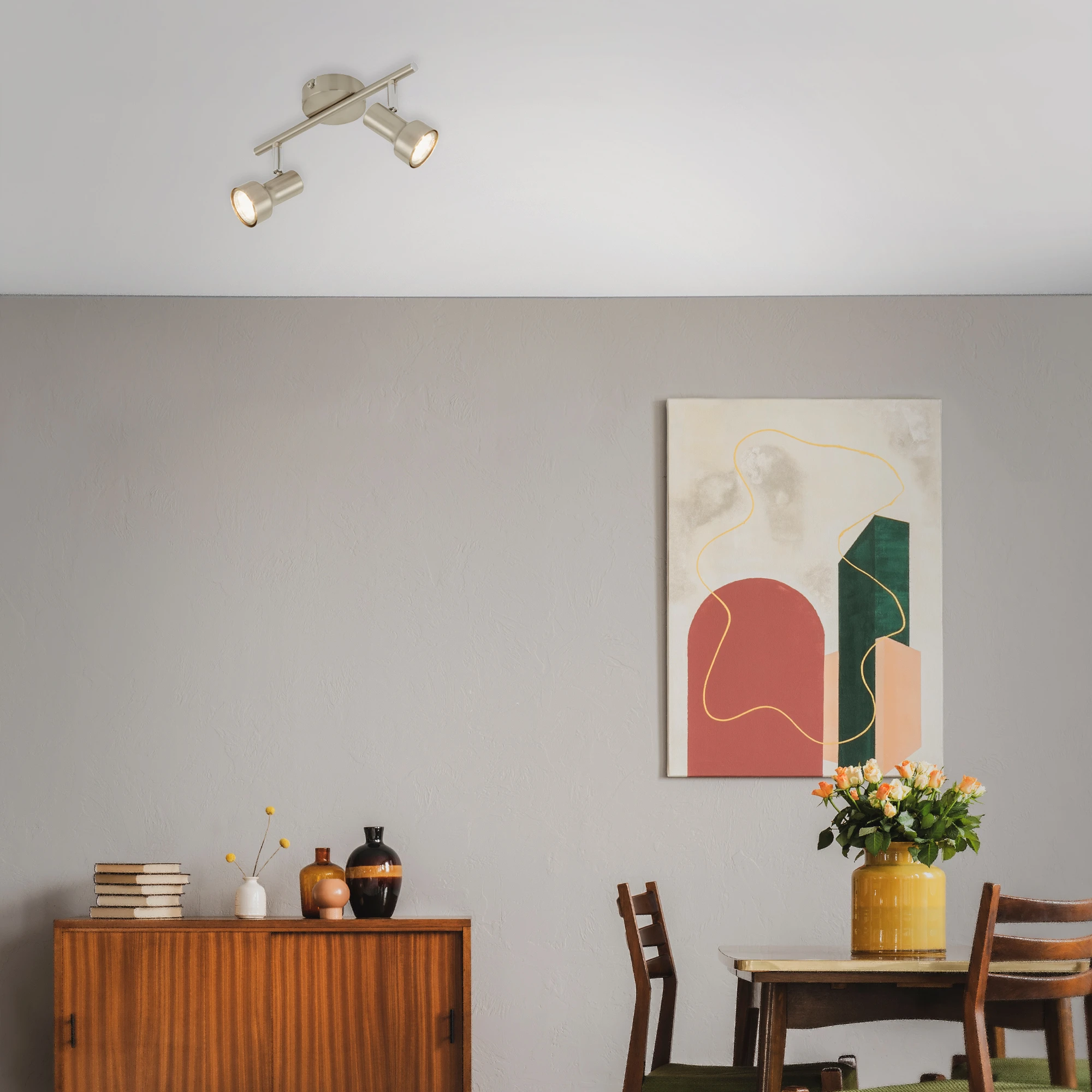 LED Deckenleuchte, matt-nickel, 2xLED/GU10/2,9W