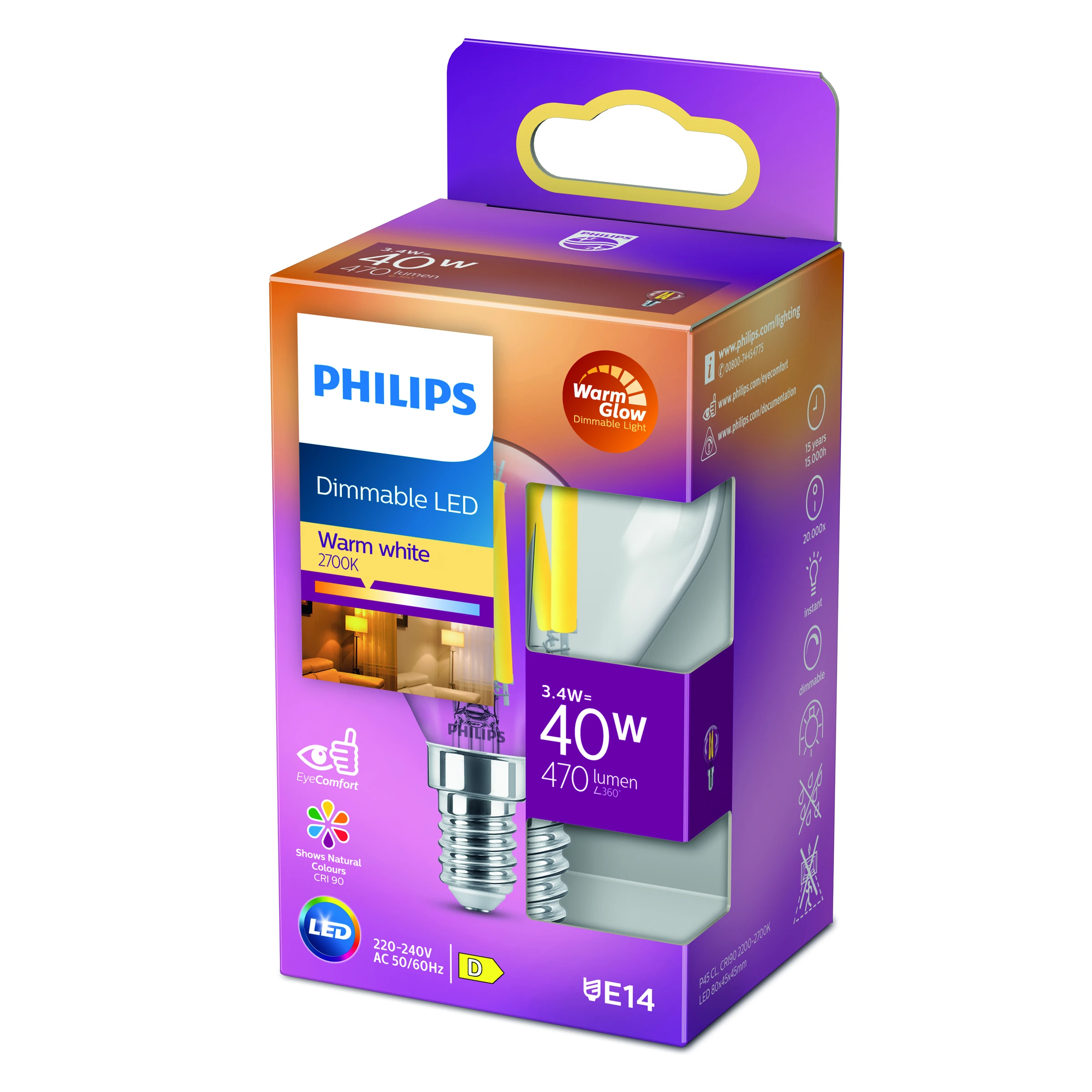 LED-Lampe ''classic WarmGlow'', Tropfen, 40W, E14, klar, warmweiß, dimmbar