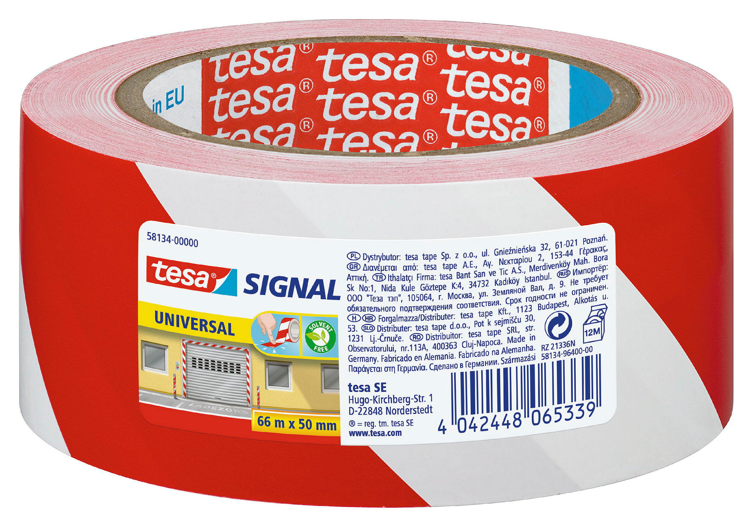 tesa® Signal Markierungsklebeband Universal rot/weiß, 66m x 50mm