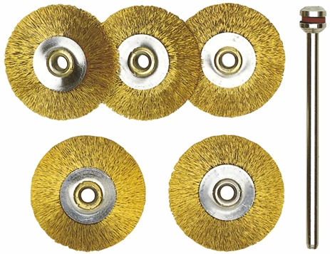 PROXXON-Radbürsten, Messing, Ø 22 mm, 5 Stück + 1 Träger