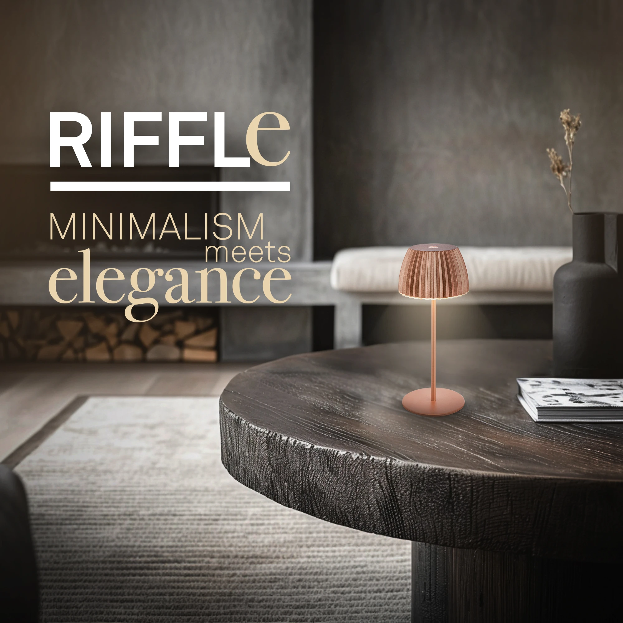 Brilo unplugged RIFFLE Akku Mini Tischleuchte mit Lichtkante - Kupfer
