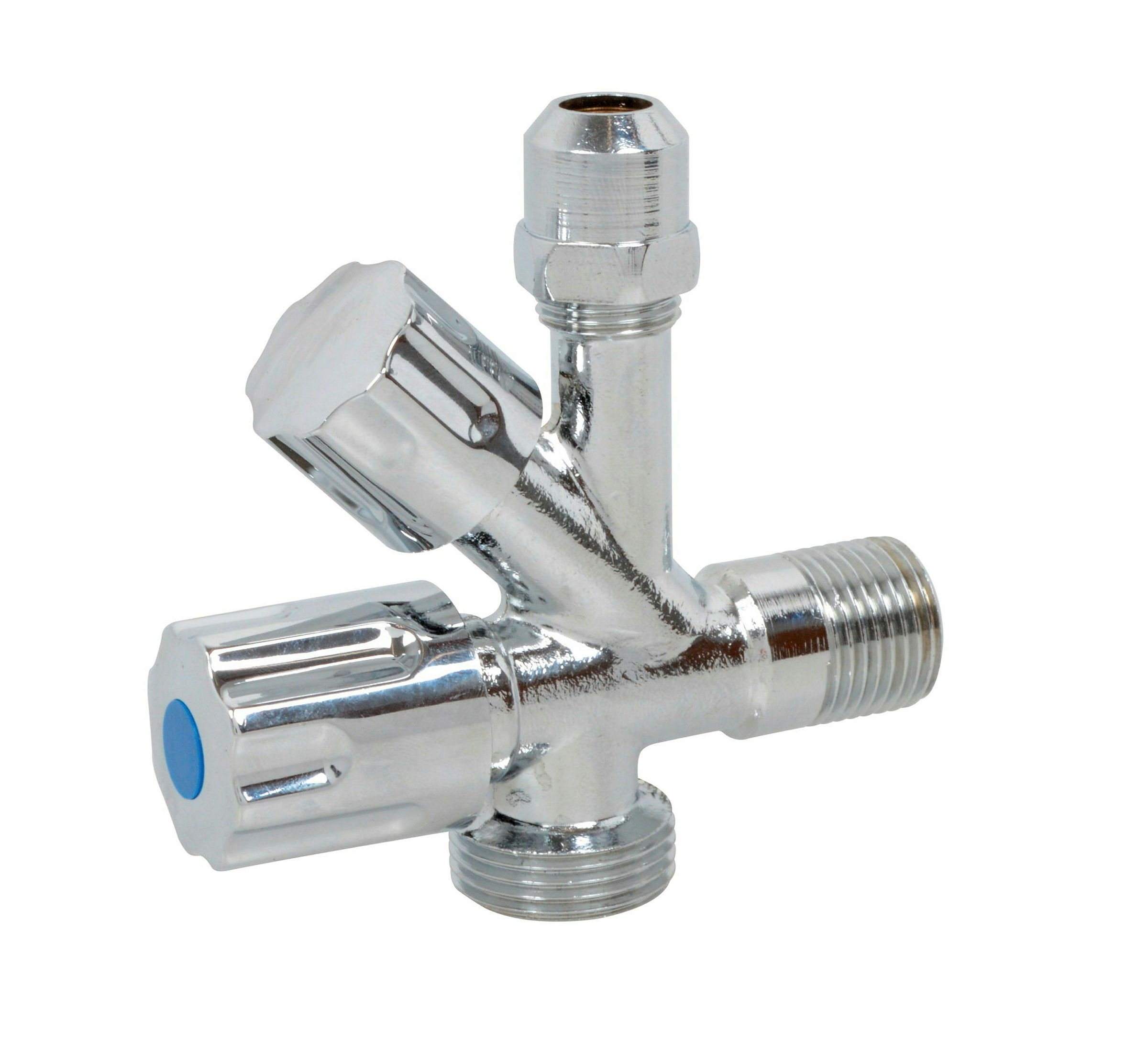Geräte-Eckventil, Chrom, 1/2''AG x 3/4''AG x 3/8''AG x 10 mmQ