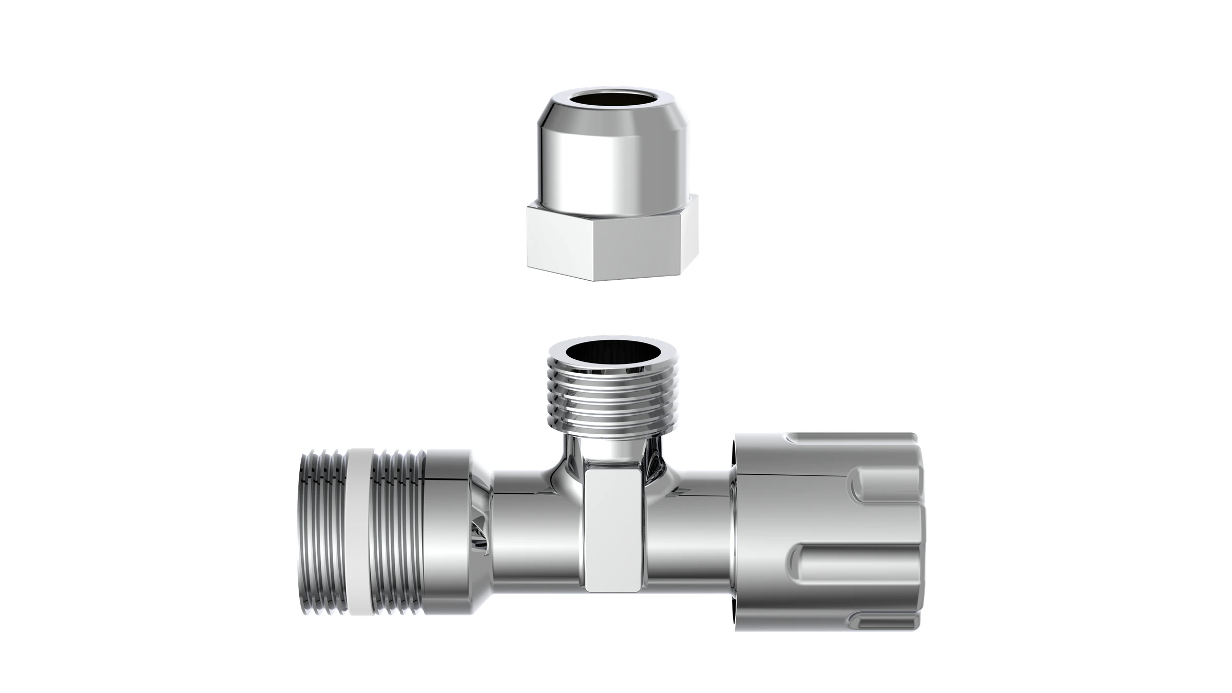 Eckventil, Chrom, 1/2''AG x 3/8''AG x 10 mmQ, selbstdichtend, mit Schubrose